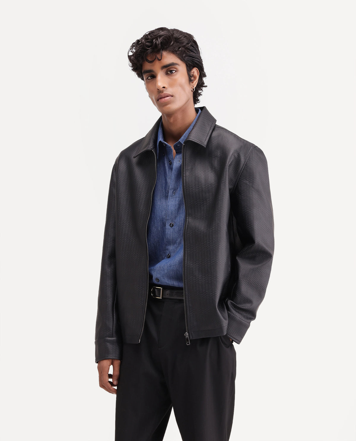 Rare Rabbit Men's Mars Black Polyester Spread Collar Regular Plain Jacket