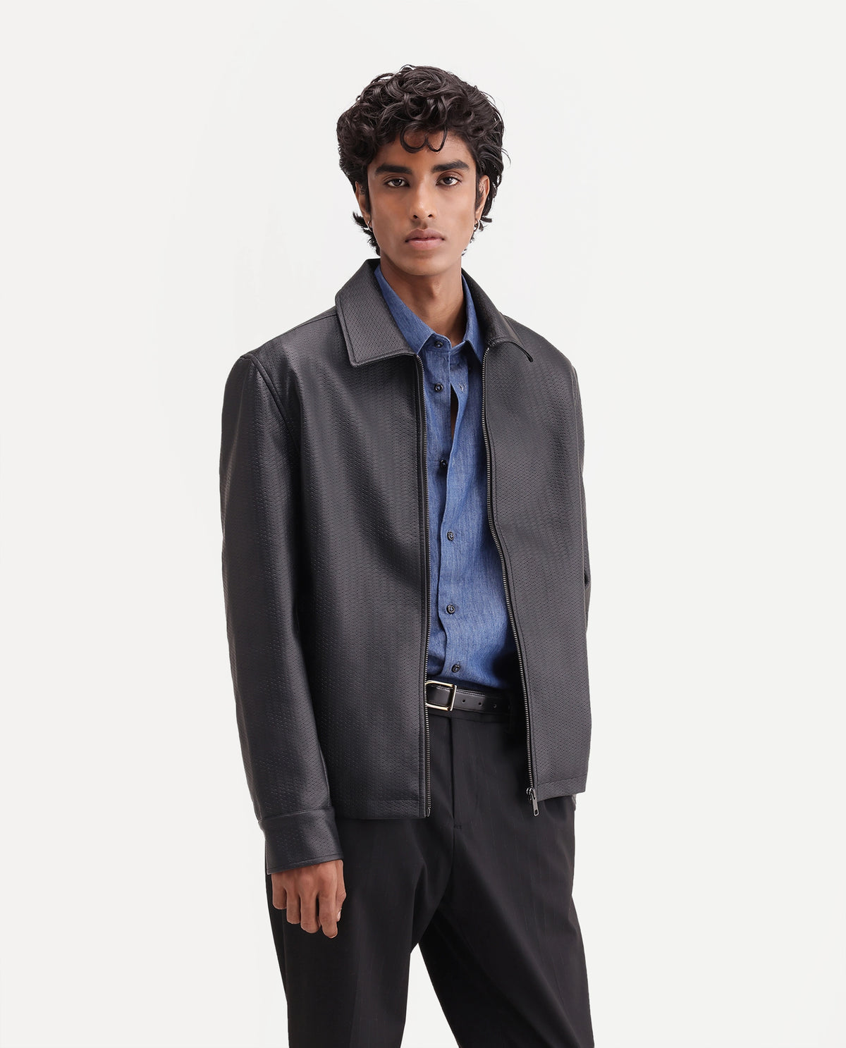 Rare Rabbit Men's Mars Black Polyester Spread Collar Regular Plain Jacket