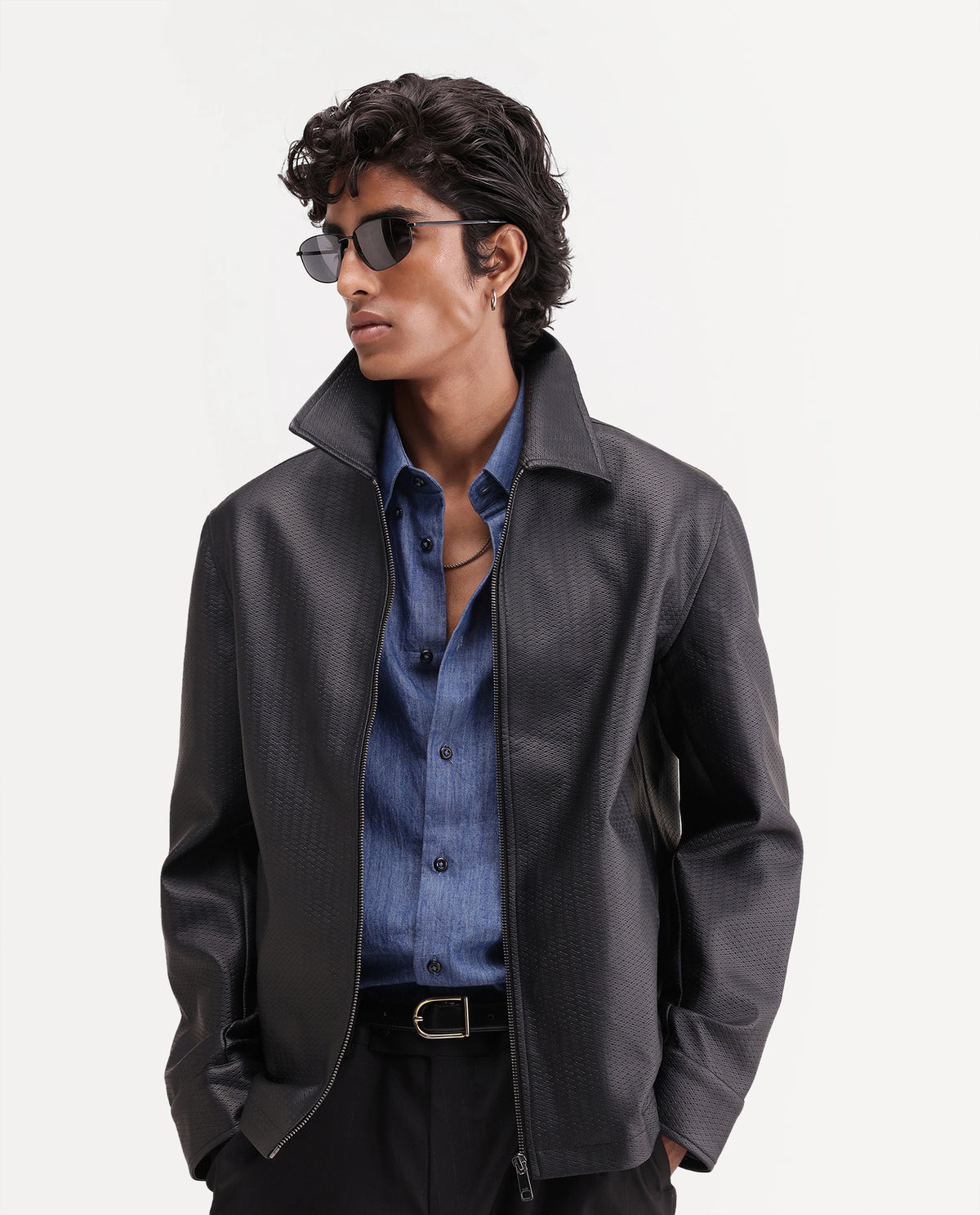 Rare Rabbit Men's Mars Black Polyester Spread Collar Regular Plain Jacket