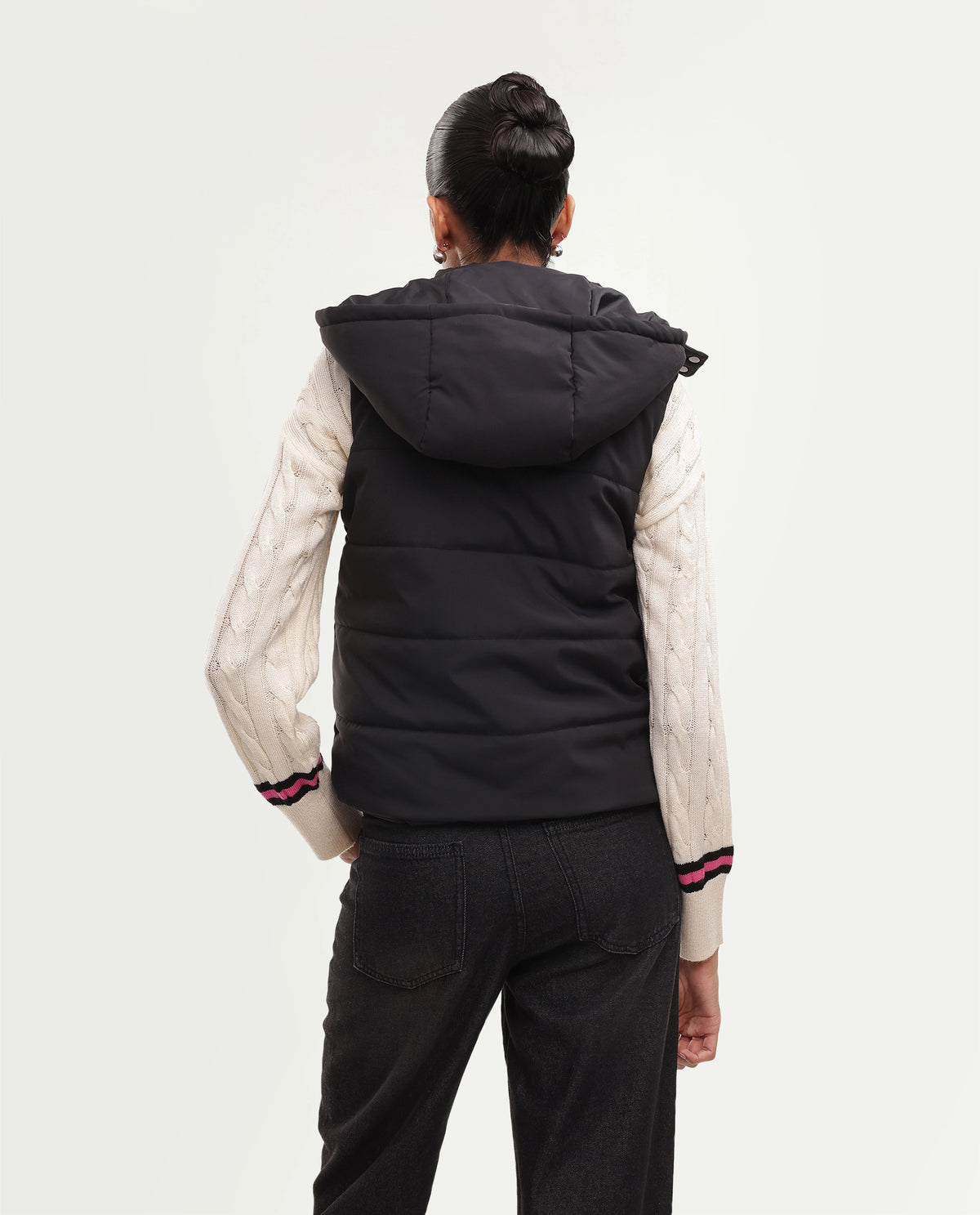 Rareism Women's Gem Black Polyester Hooded Regular Plain Jacket