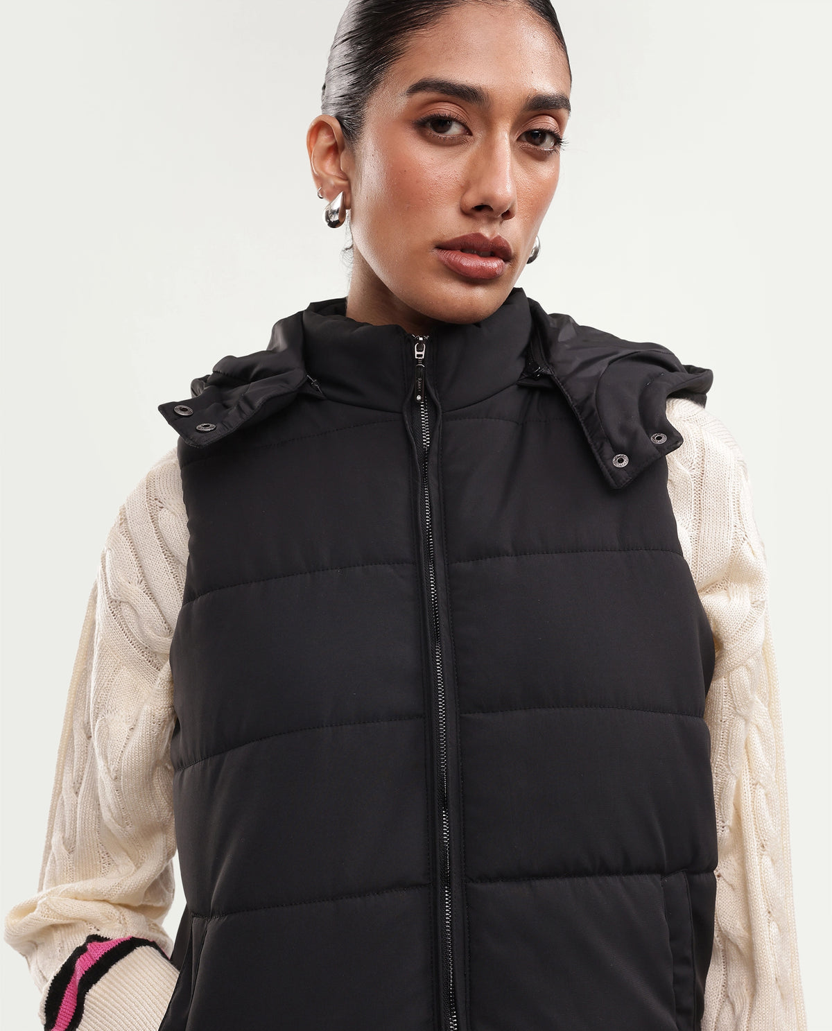 Rareism Women's Gem Black Polyester Hooded Regular Plain Jacket