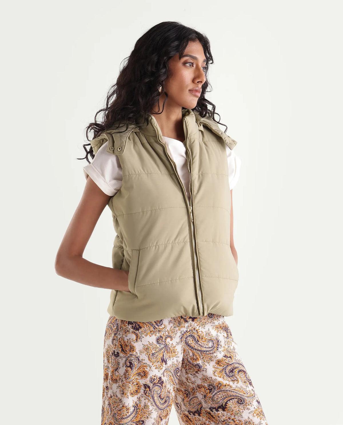 Rareism Women's Gem Beige Polyester Hooded Regular Plain Jacket