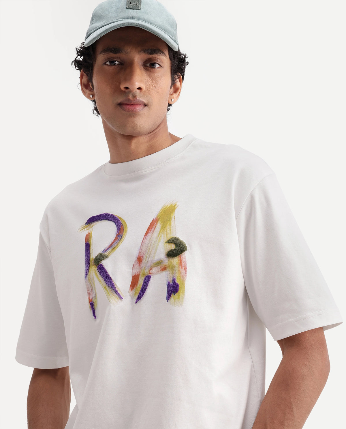 Rare Rabbit Men's Cavo Off White Cotton Crew Neck Relaxed Graphic Print T-Shirt