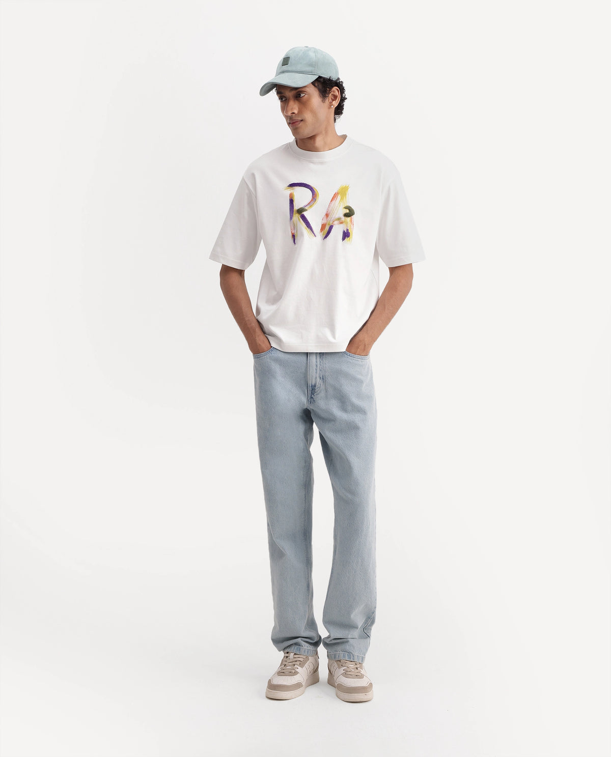 Rare Rabbit Men's Cavo Off White Cotton Crew Neck Relaxed Graphic Print T-Shirt
