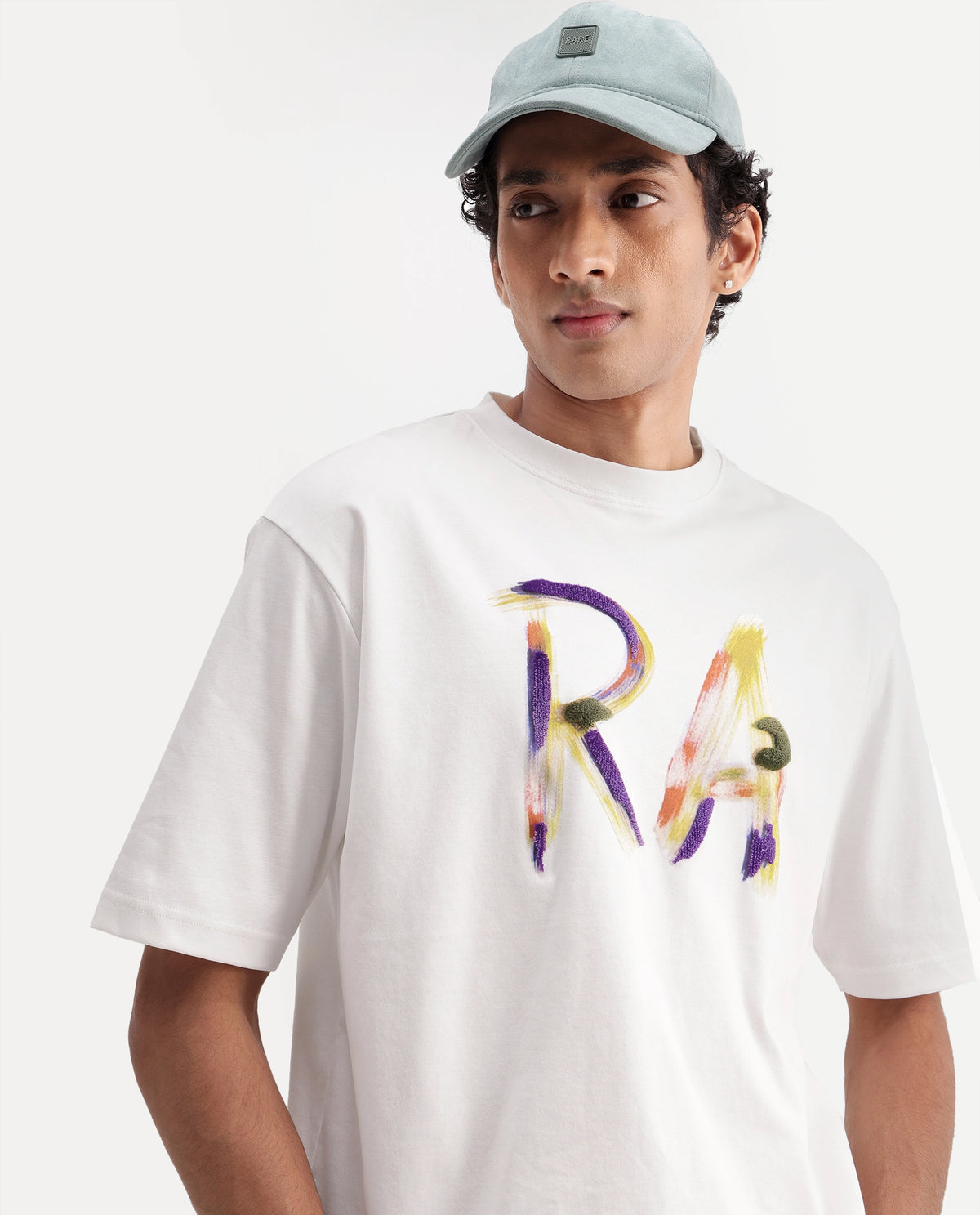 Rare Rabbit Men's Cavo Off White Cotton Crew Neck Relaxed Graphic Print T-Shirt