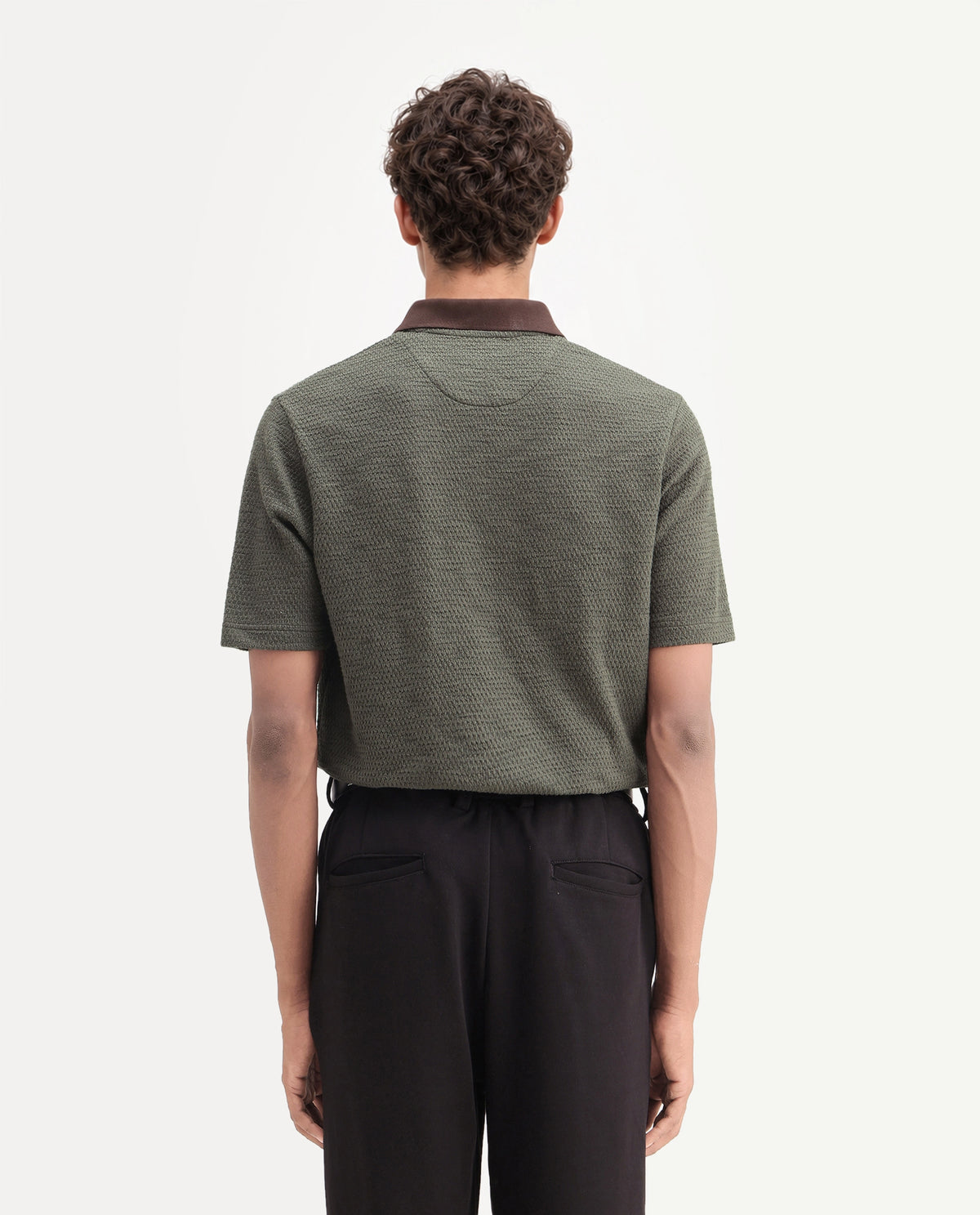Rare Rabbit Men's Mark Dark Olive Cotton Blend Spread Collar Regular Textured Polo