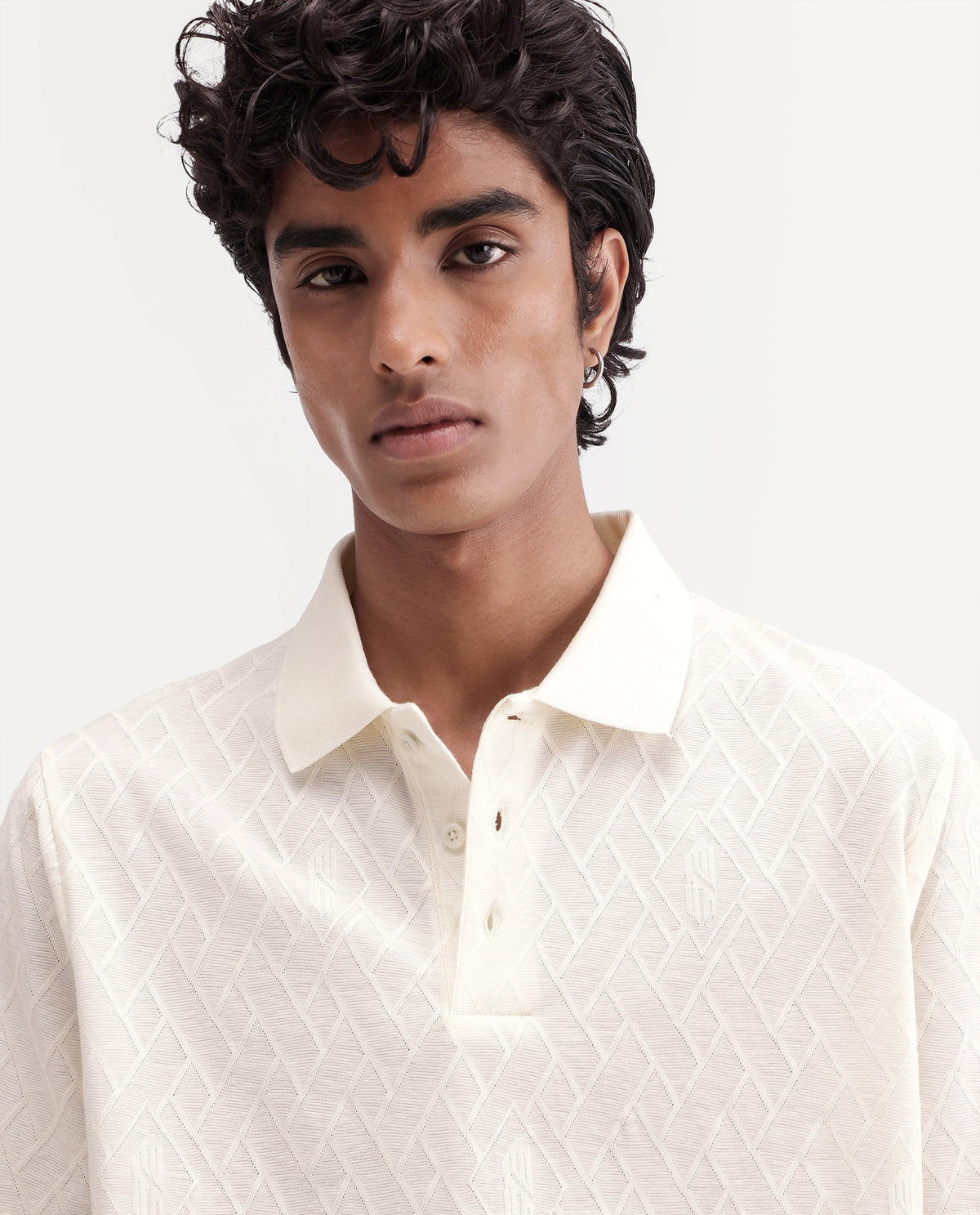 Rare Rabbit Men's West Off White Cotton Spread Collar Regular Plain Polo