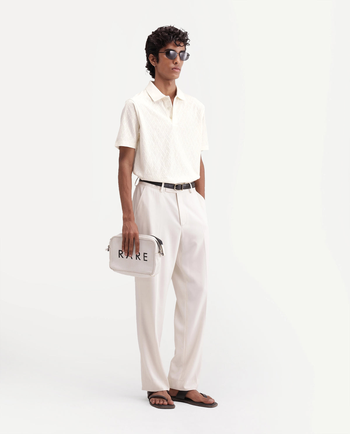 Rare Rabbit Men's West Off White Cotton Spread Collar Regular Plain Polo