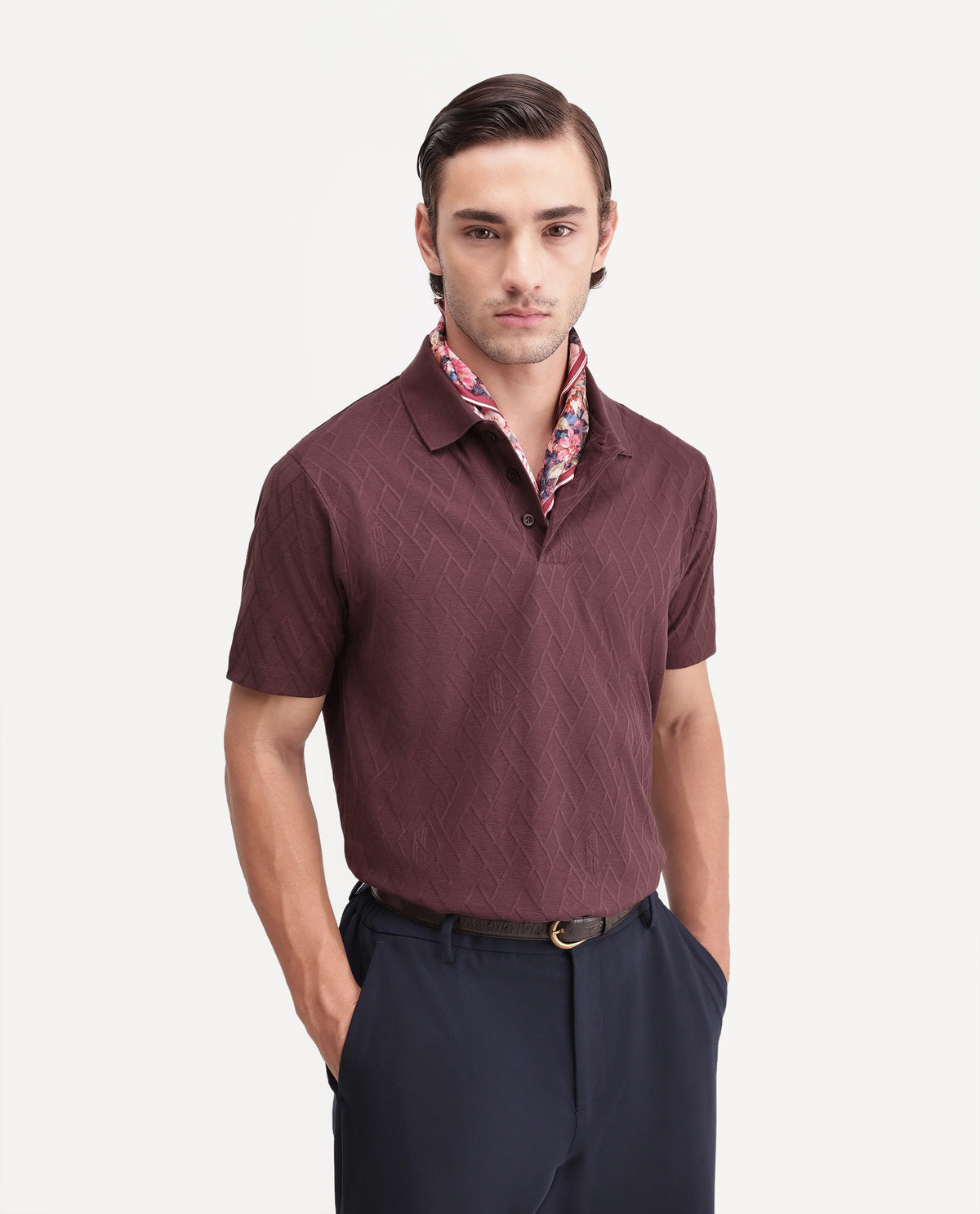 Rare Rabbit Men's West Dusky Purple Cotton Spread Collar Regular Textured Polo