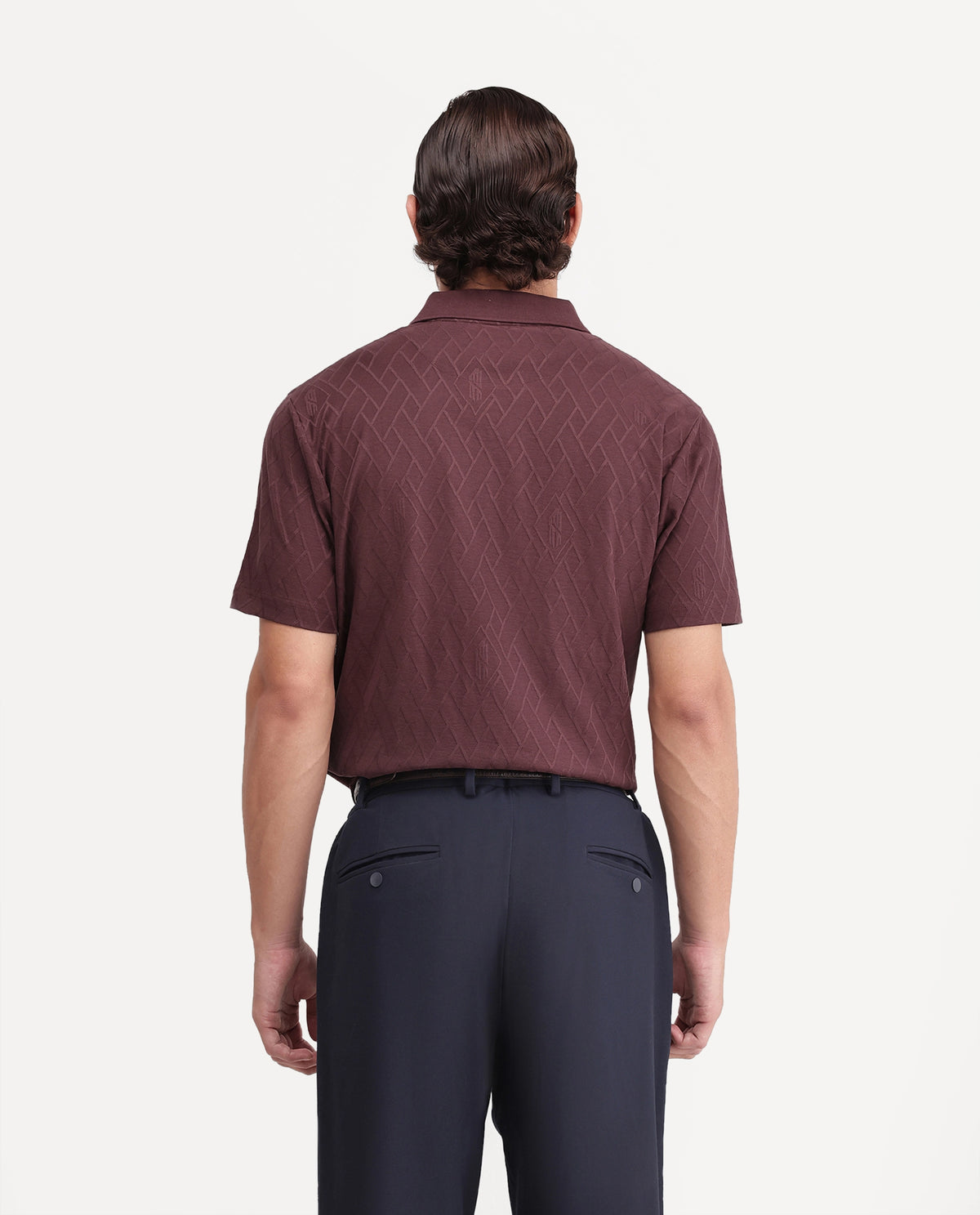 Rare Rabbit Men's West Dusky Purple Cotton Spread Collar Regular Textured Polo