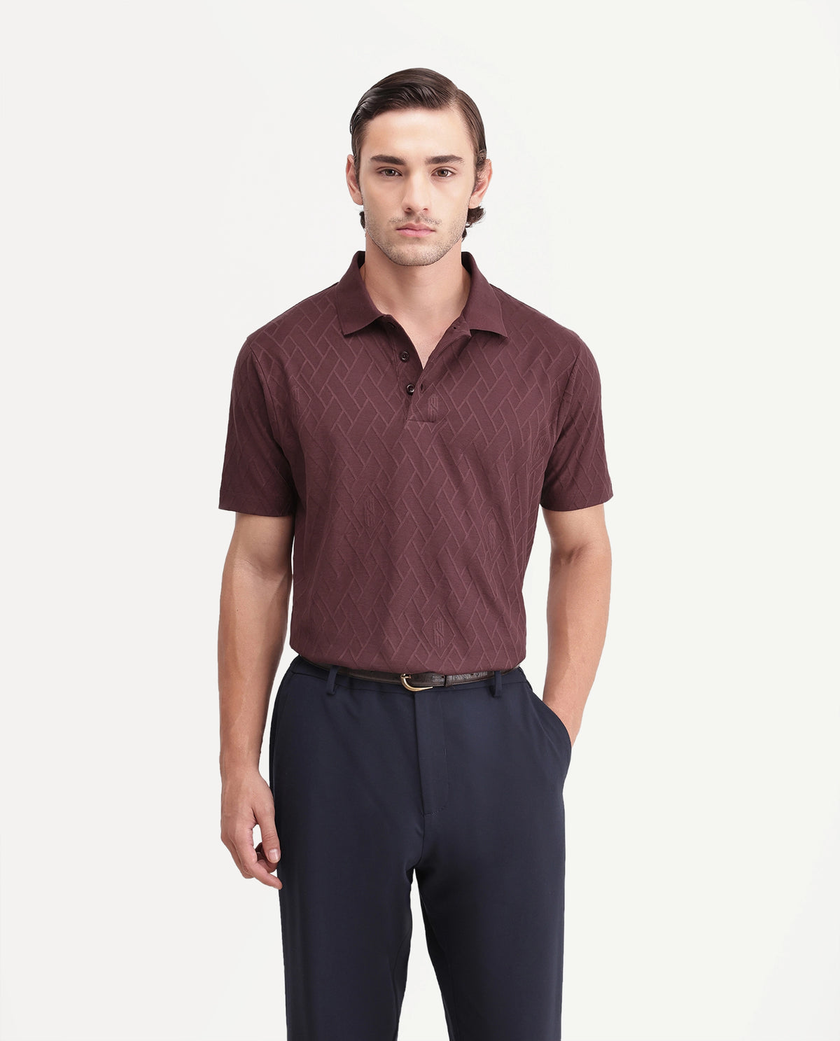 Rare Rabbit Men's West Dusky Purple Cotton Spread Collar Regular Textured Polo