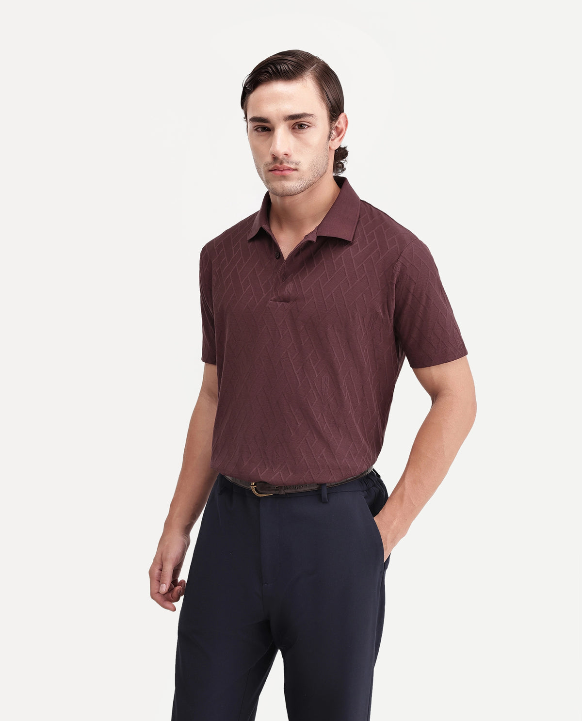 Rare Rabbit Men's West Dusky Purple Cotton Spread Collar Regular Textured Polo