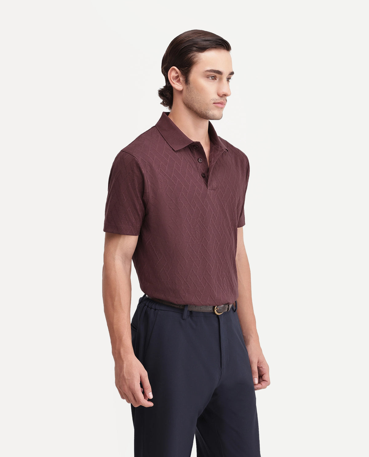 Rare Rabbit Men's West Dusky Purple Cotton Spread Collar Regular Textured Polo