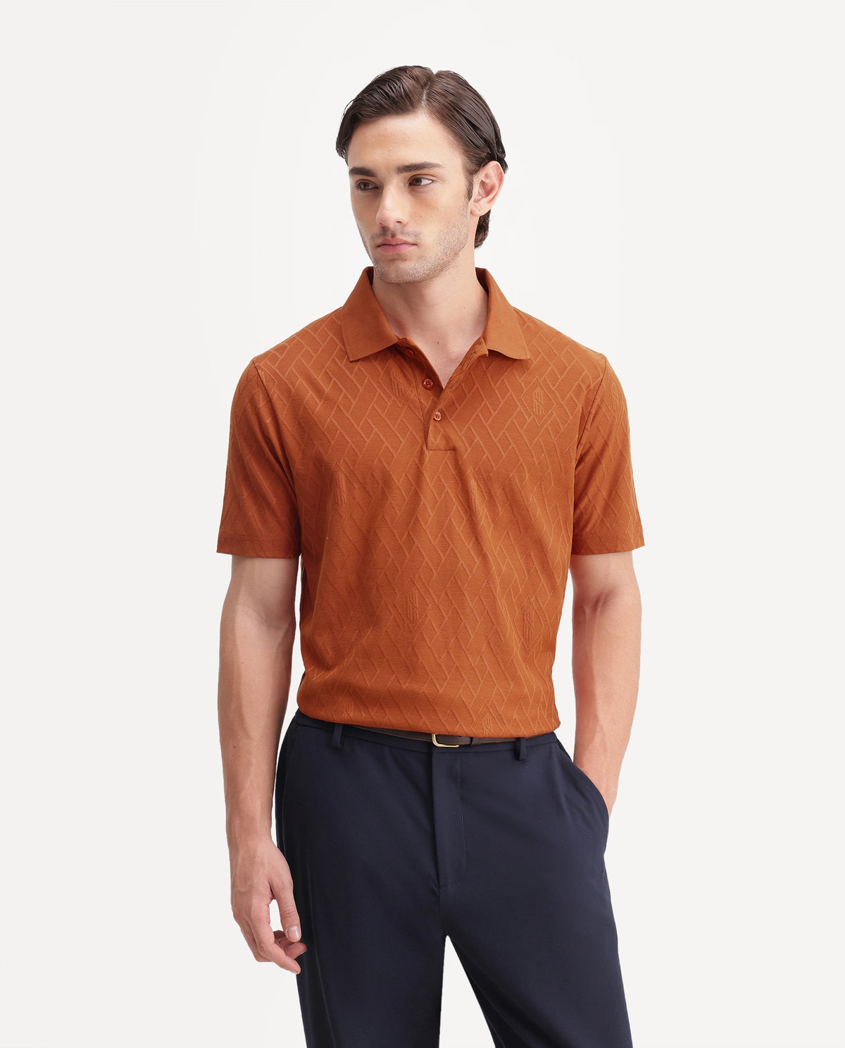 Rare Rabbit Men's West Red Cotton Spread Collar Regular Plain Polo
