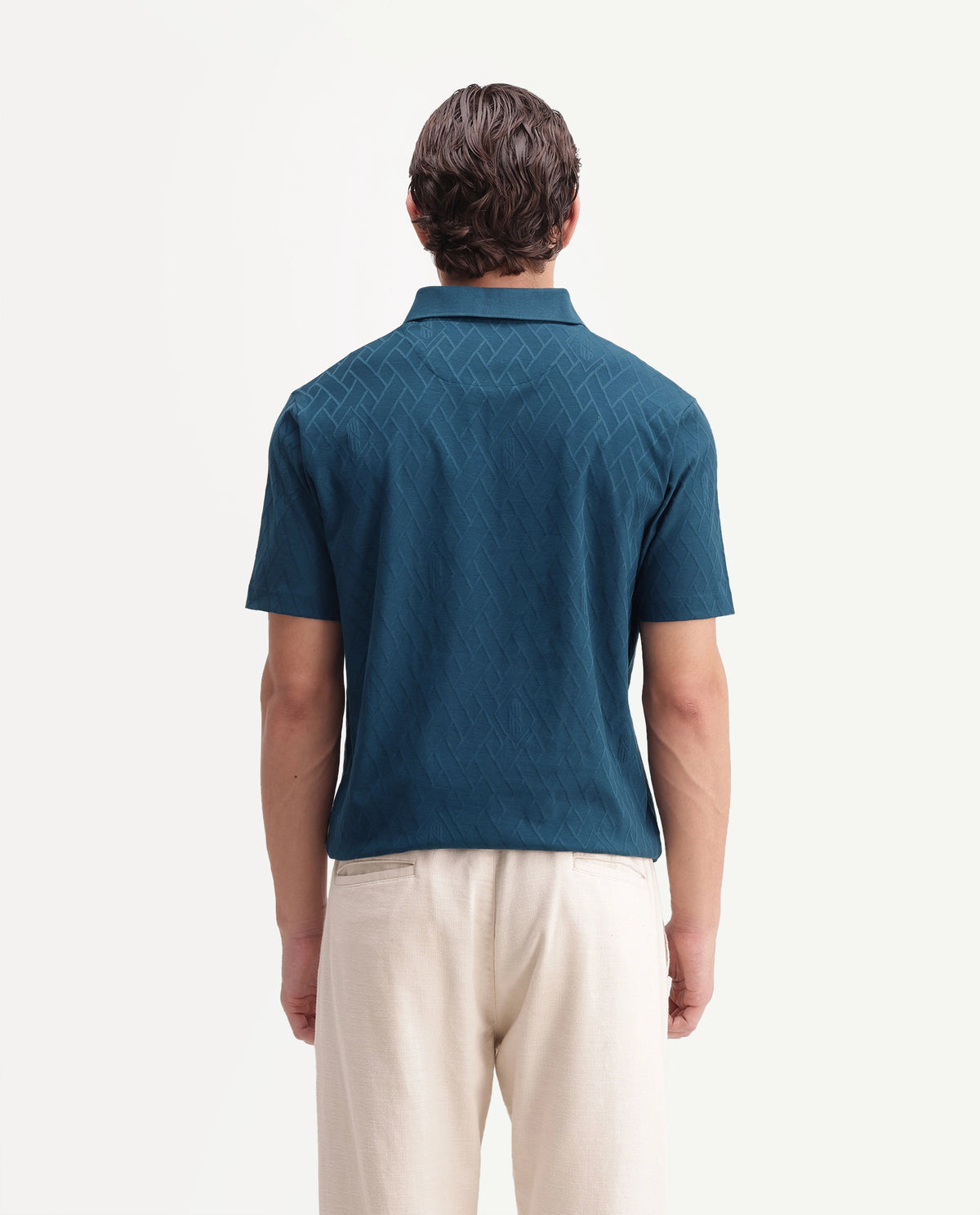 Rare Rabbit Men's West Teal Cotton Spread Collar Regular Plain Polo