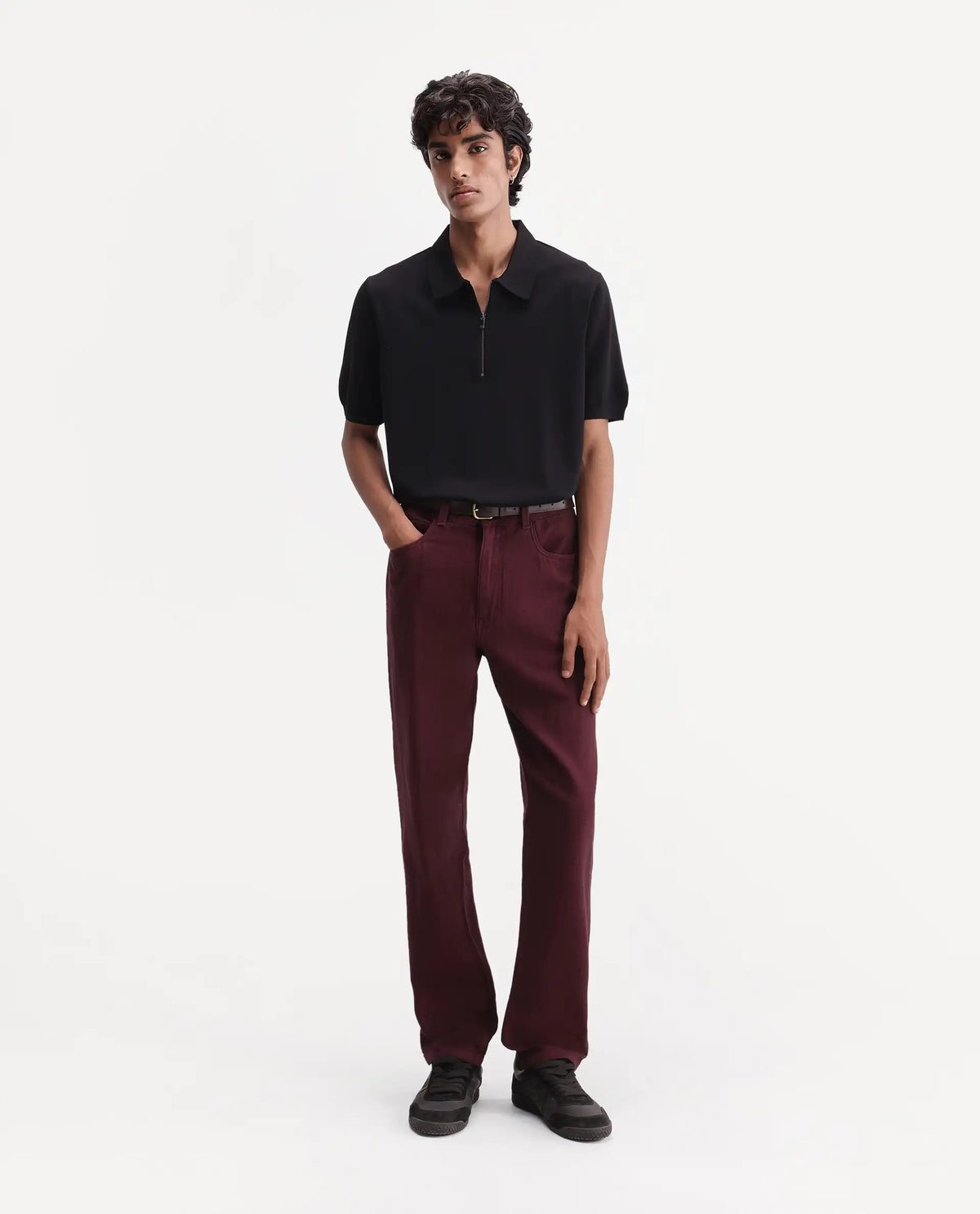 Rare Rabbit Men's Zola Maroon Cotton Morris Regular Plain Jeans