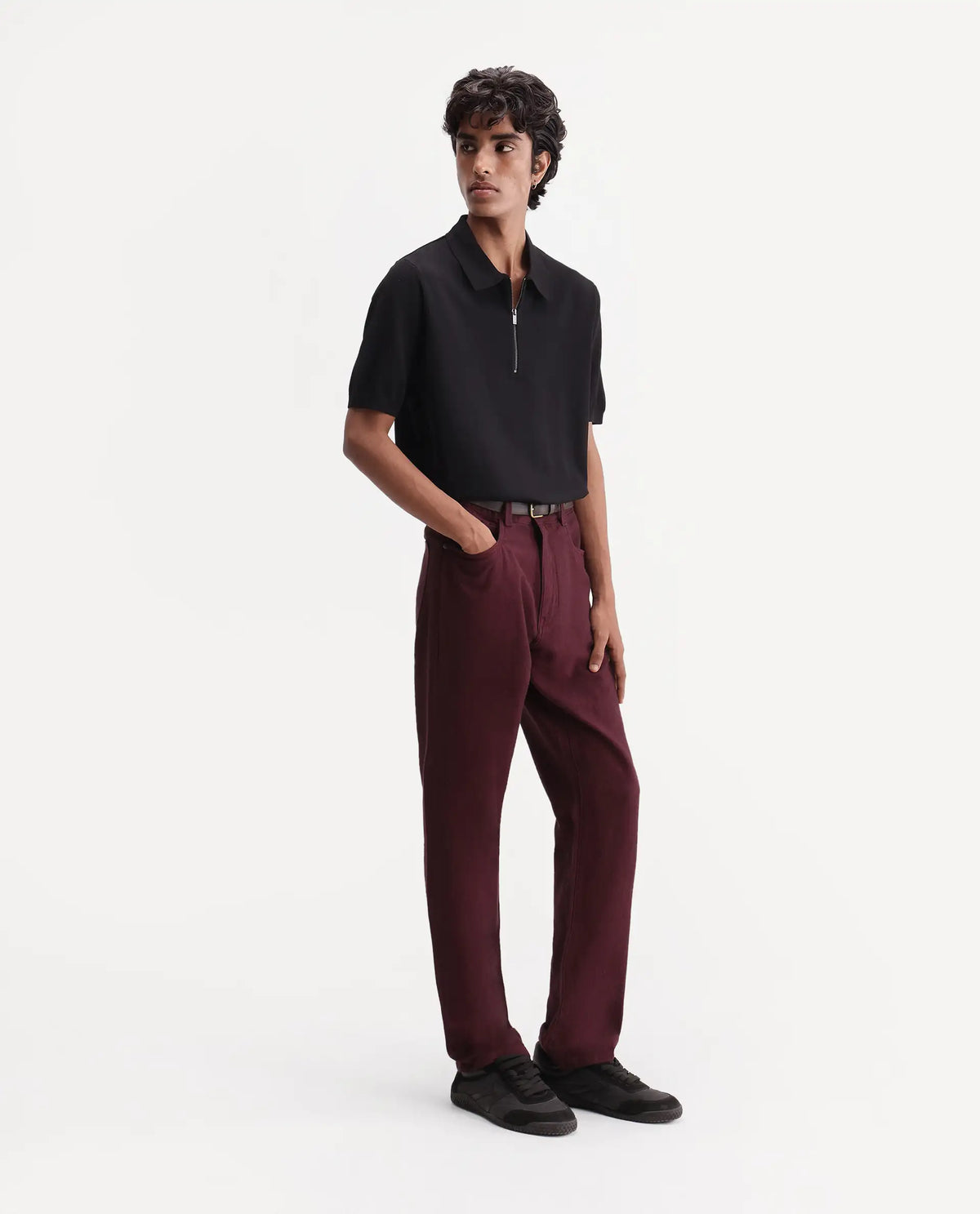 Rare Rabbit Men's Zola Maroon Cotton Morris Regular Plain Jeans