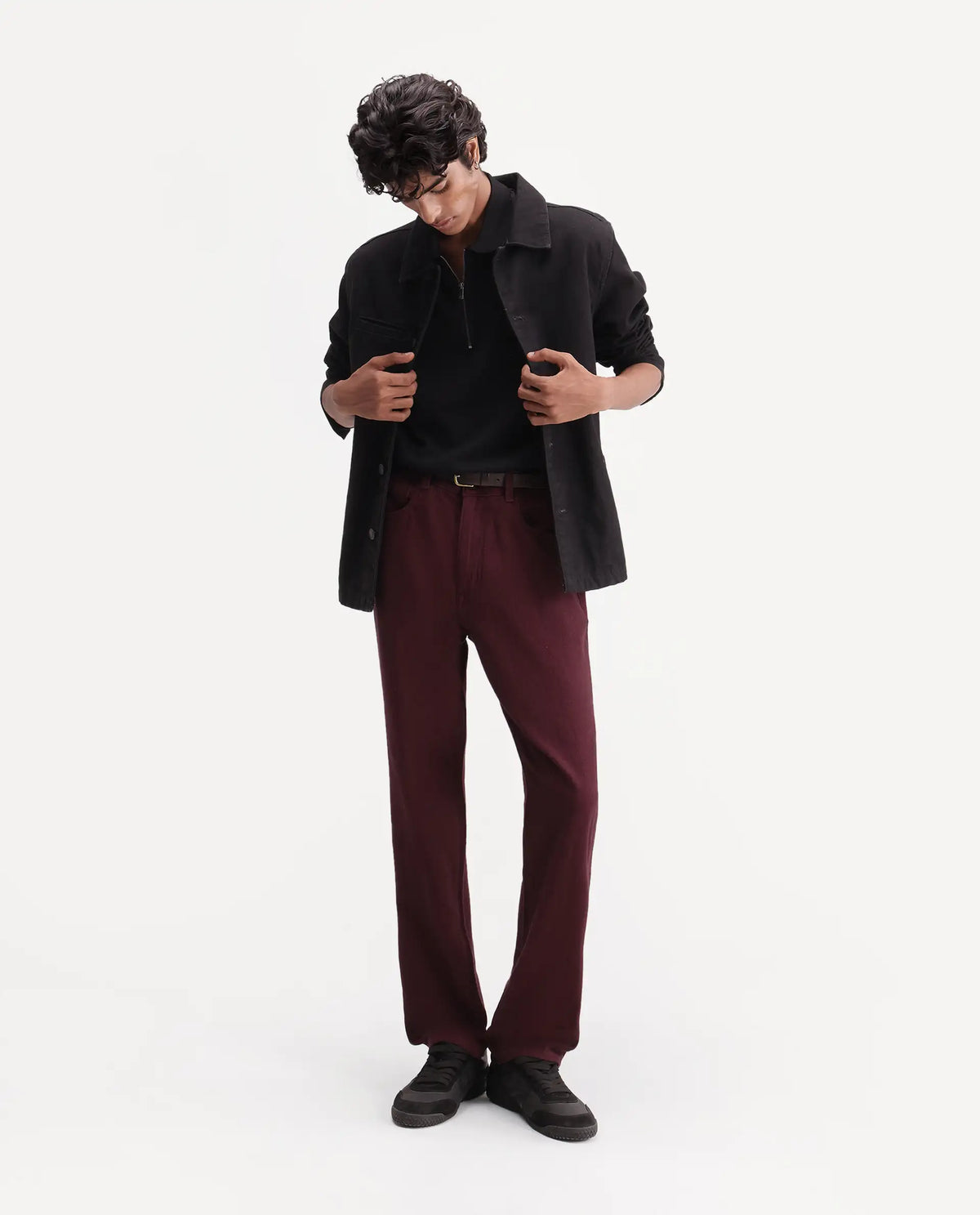 Rare Rabbit Men's Zola Maroon Cotton Morris Regular Plain Jeans