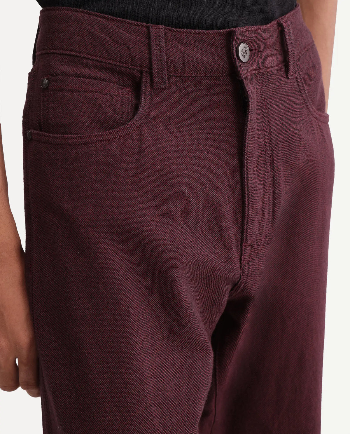 Rare Rabbit Men's Zola Maroon Cotton Morris Regular Plain Jeans