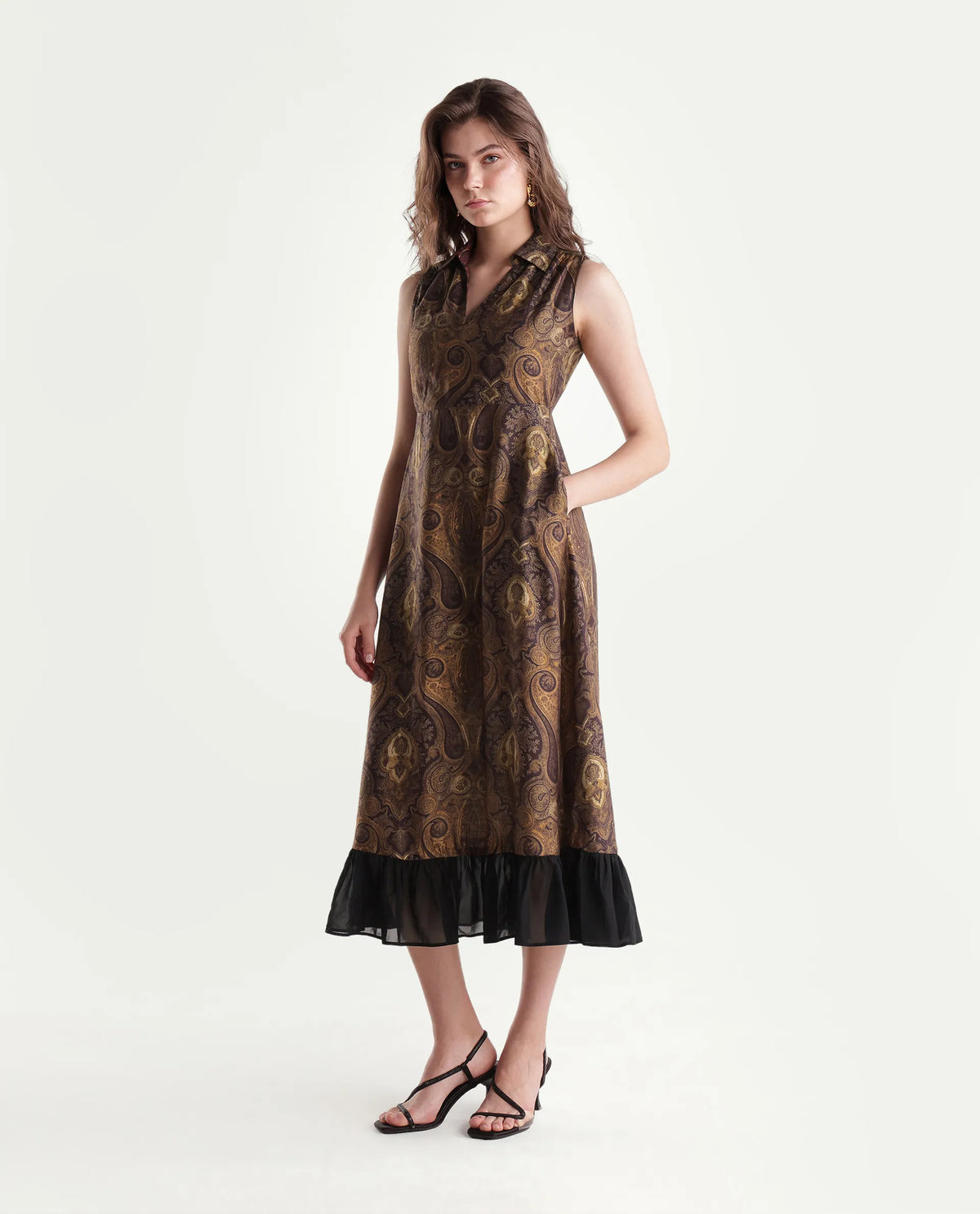 Rareism Women's Xenon Multi Viscose Blend Johnny Collar A-Line Paisley Dress