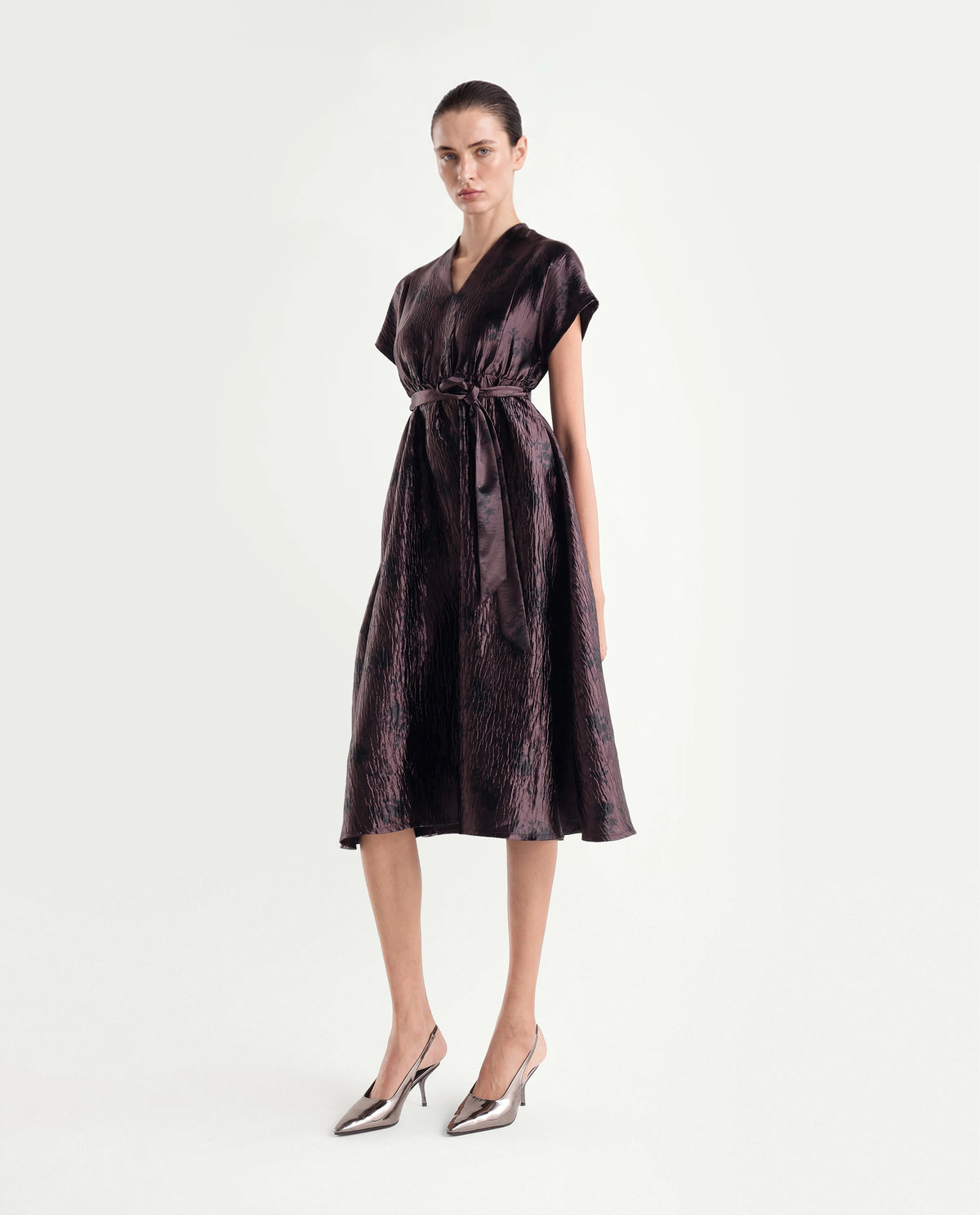 Rareism Women's Xaviha Maroon Polyester V-Neck Fit And Flare Floral Print Dress