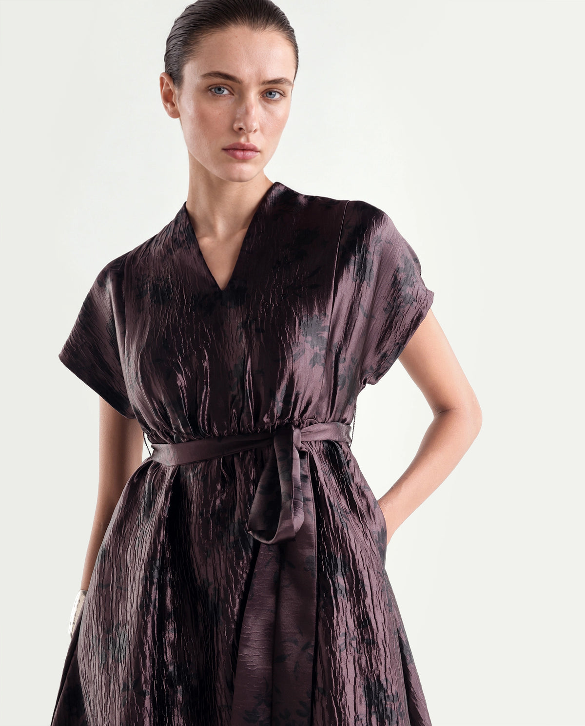 Rareism Women's Xaviha Maroon Polyester V-Neck Fit And Flare Floral Print Dress