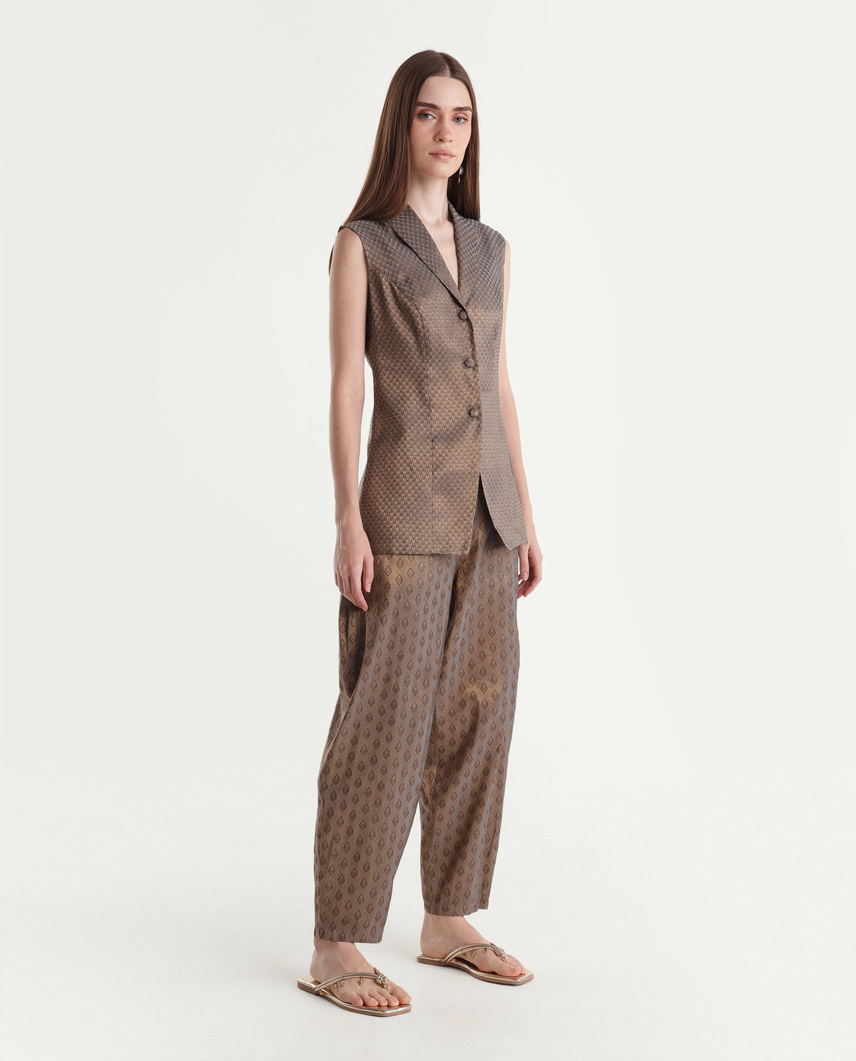 Rareism Women's Xajaq-B Black Polyester Barcelon Jacquard Trouser