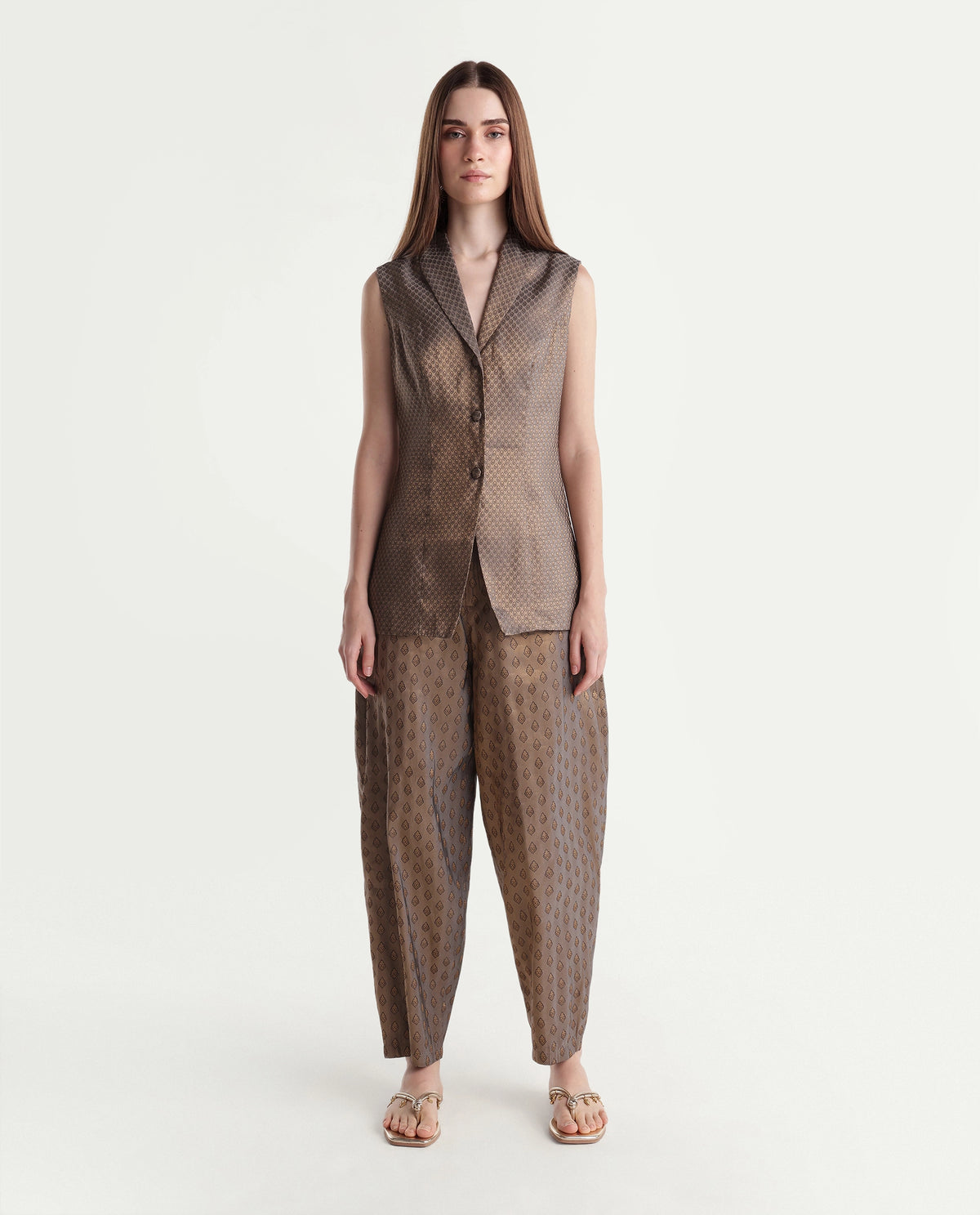 Rareism Women's Xajaq-B Black Polyester Barcelon Jacquard Trouser