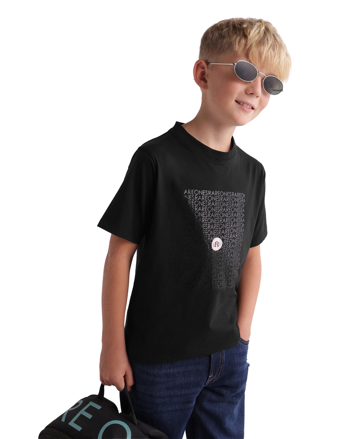 Rare Ones Kids Kruz Black Cotton Blend Fabric Crew Neck Pull-On Closure Regular Fit Graphic Print T-Shirt
