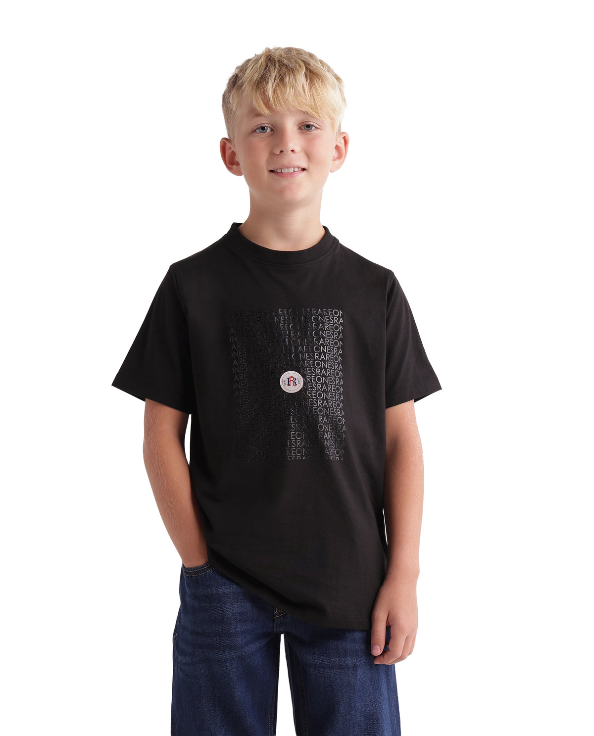 Rare Ones Kids Kruz Black Cotton Blend Fabric Crew Neck Pull-On Closure Regular Fit Graphic Print T-Shirt