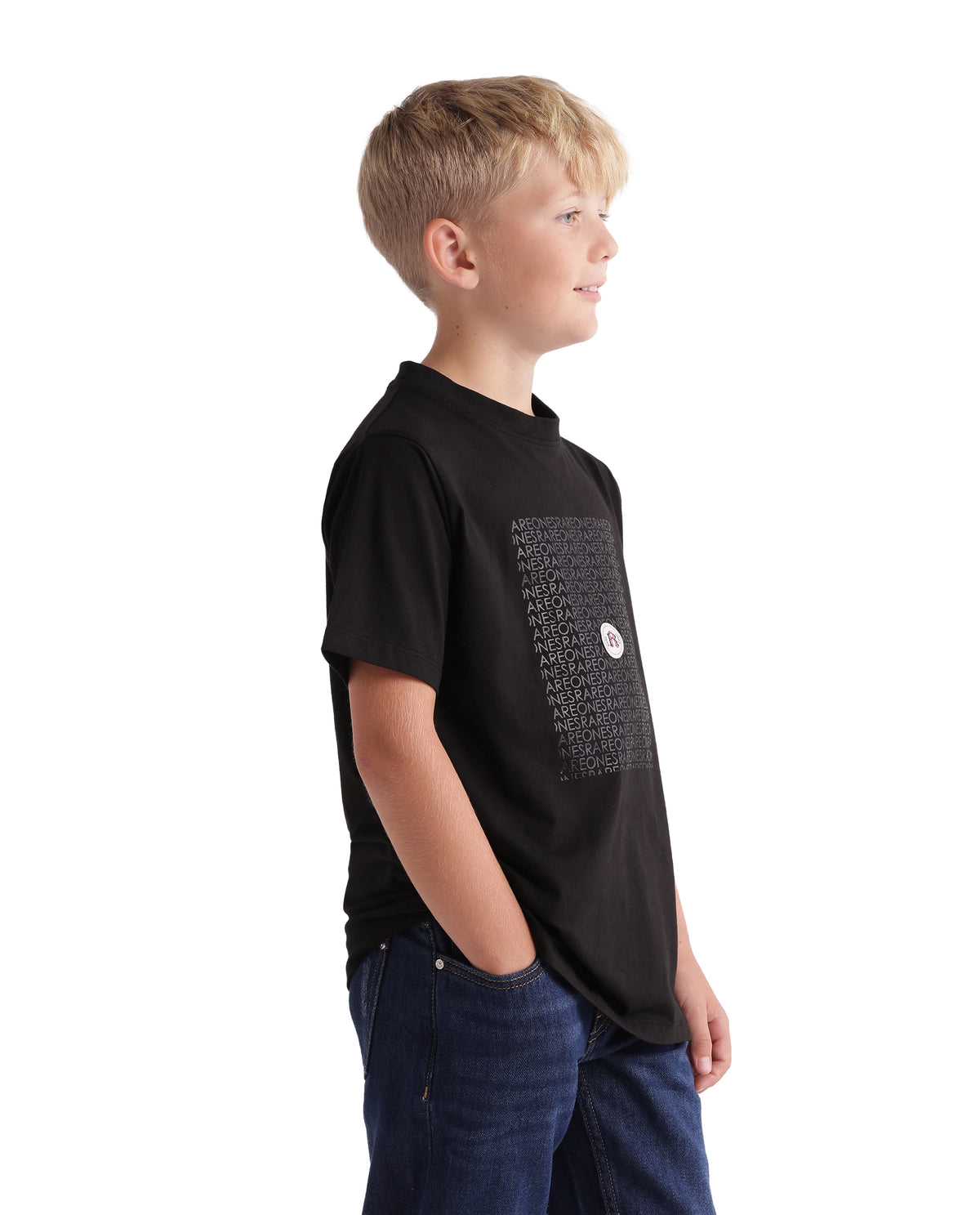 Rare Ones Kids Kruz Black Cotton Blend Fabric Crew Neck Pull-On Closure Regular Fit Graphic Print T-Shirt