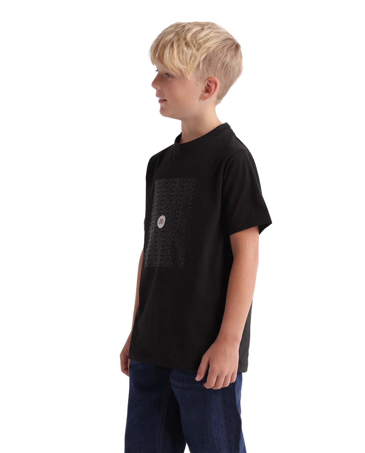Rare Ones Kids Kruz Black Cotton Blend Fabric Crew Neck Pull-On Closure Regular Fit Graphic Print T-Shirt