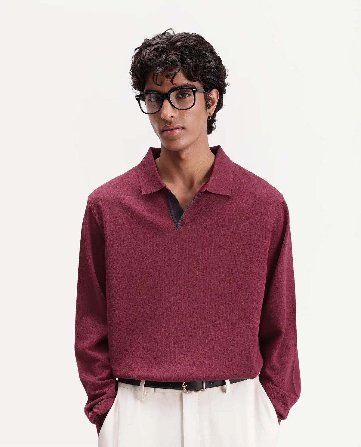 Rare Rabbit Mens Luma Dark Red Polyester Blend Spread Collar Regular Plain Polo