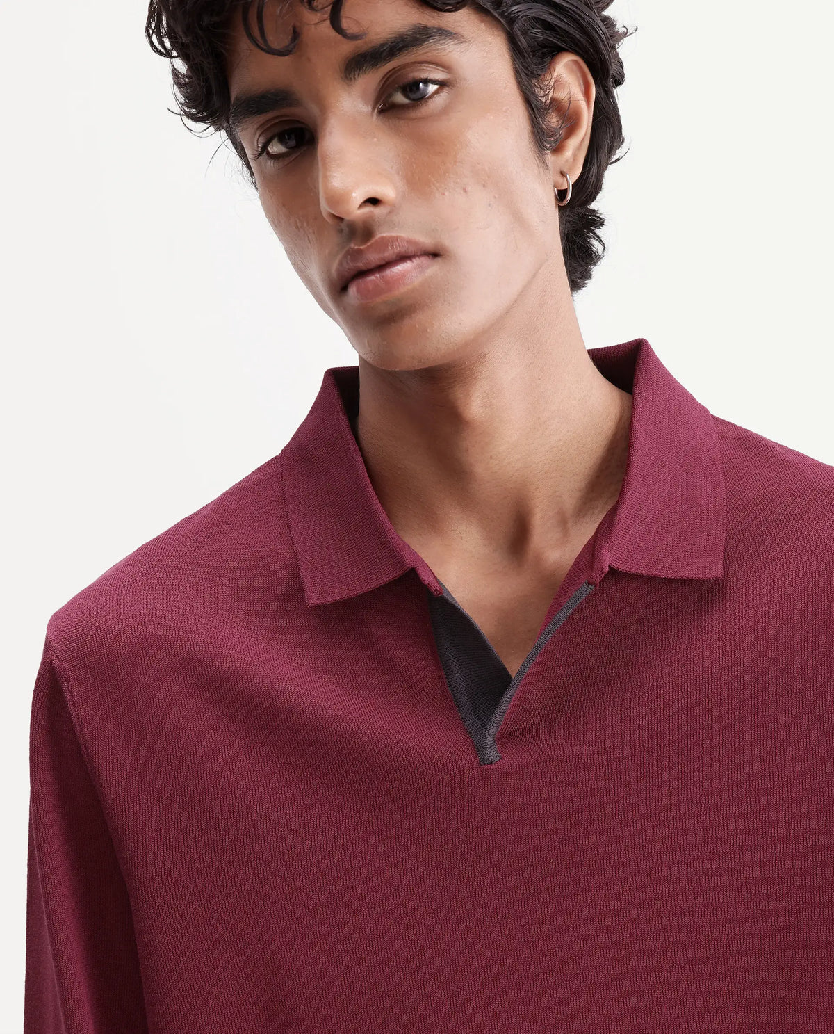 Rare Rabbit Mens Luma Dark Red Polyester Blend Spread Collar Regular Plain Polo