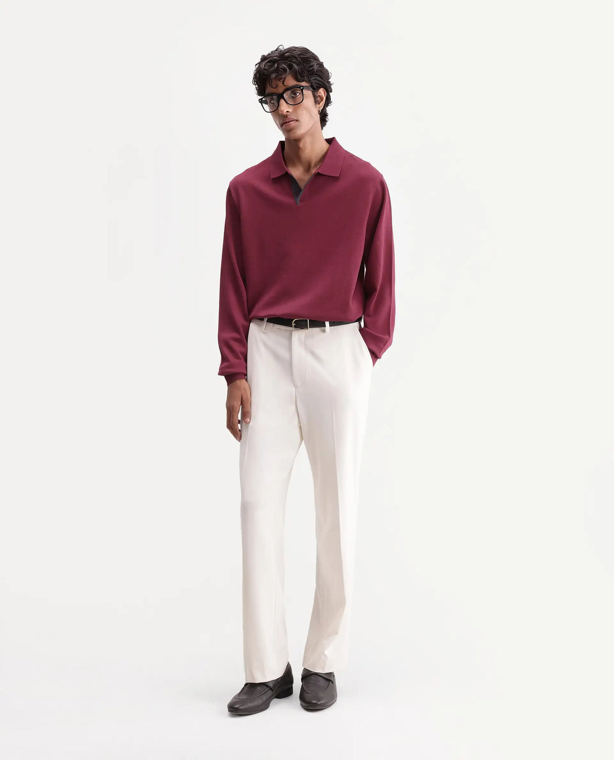 Rare Rabbit Mens Luma Dark Red Polyester Blend Spread Collar Regular Plain Polo