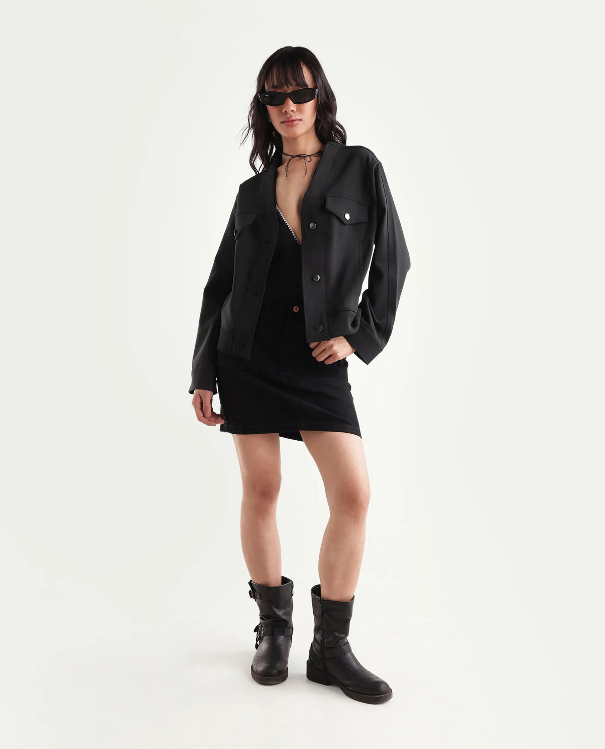 Rareism Women's Ipek Primary Black Polyester Blend V-Neck Regular Plain Jacket