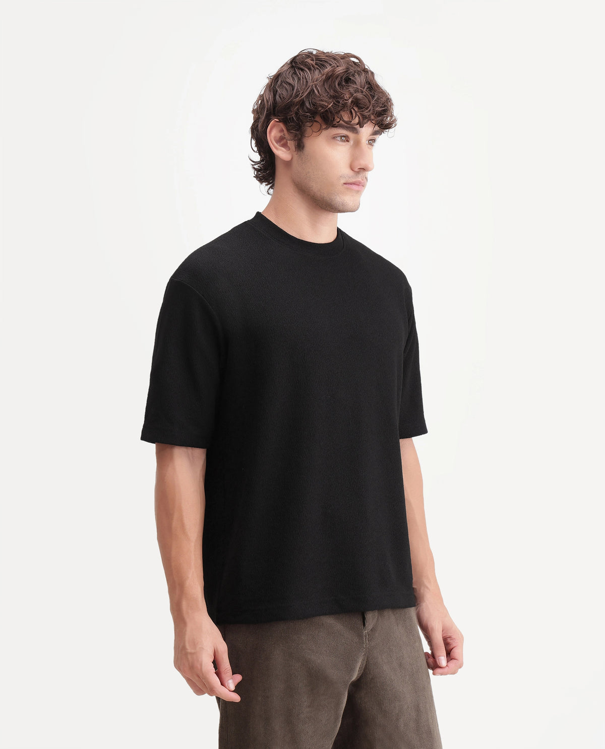 Rare Rabbit Men's Thira Black Cotton Blend Crew Neck Regular Plain T-Shirt