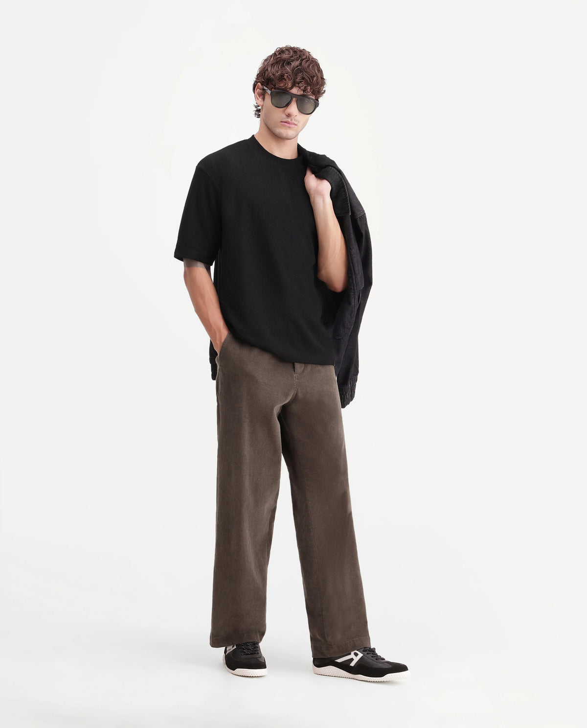 Rare Rabbit Men's Thira Black Cotton Blend Crew Neck Regular Plain T-Shirt