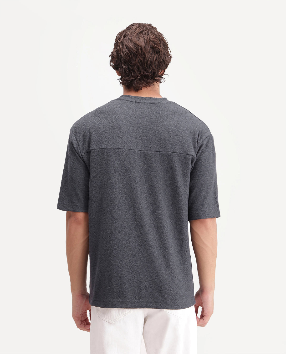 Rare Rabbit Men's Thira Dark Grey Cotton Blend Crew Neck Regular Plain T-Shirt