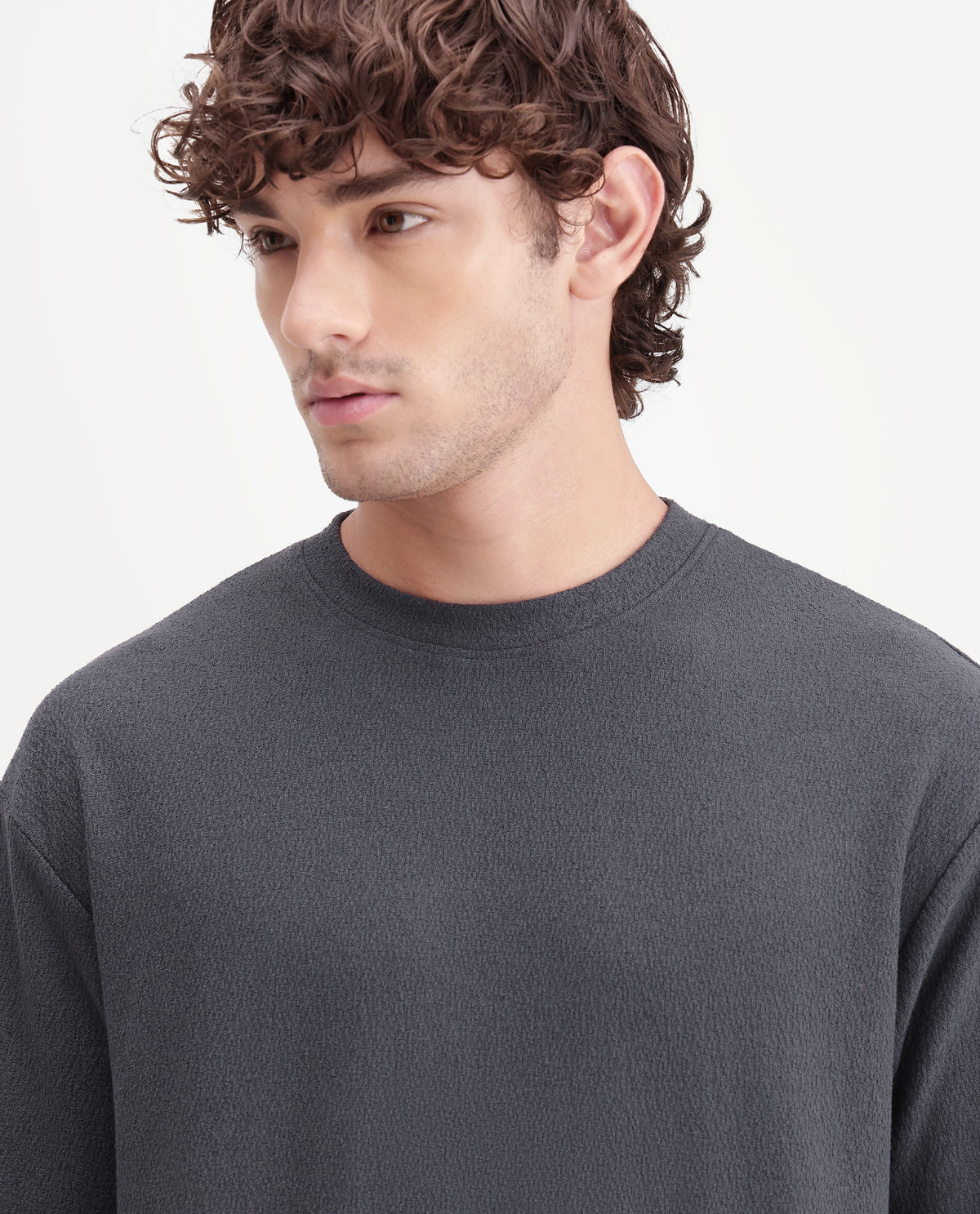 Rare Rabbit Men's Thira Dark Grey Cotton Blend Crew Neck Regular Plain T-Shirt