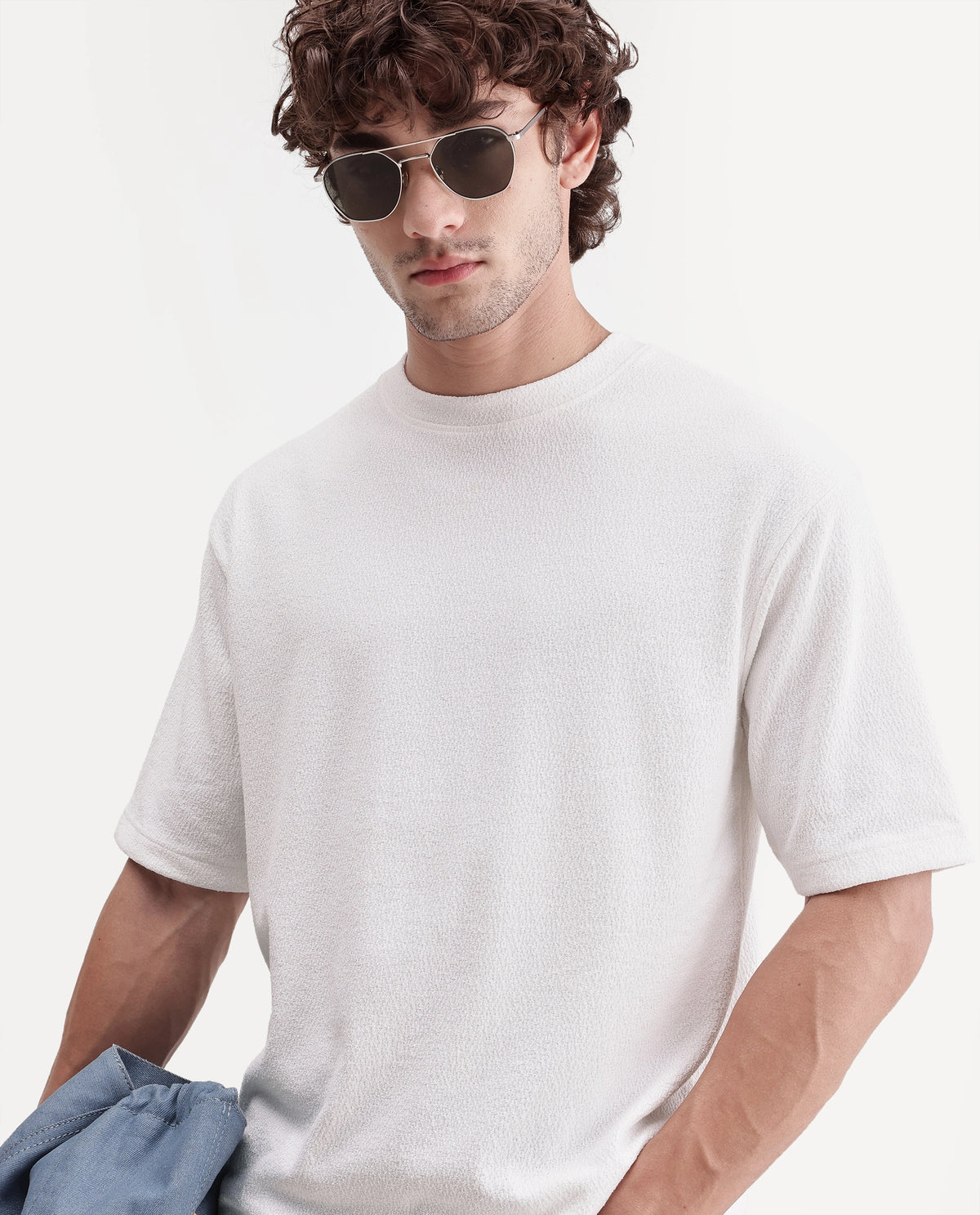 Rare Rabbit Men's Thira Off White Cotton Blend Crew Neck Regular Plain T-Shirt