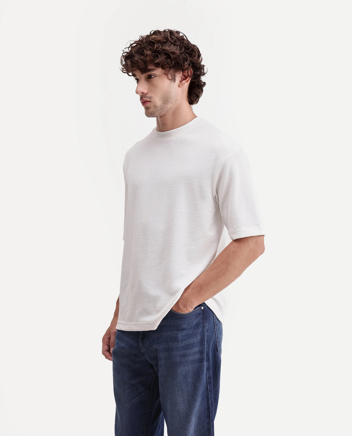 Rare Rabbit Men's Thira Off White Cotton Blend Crew Neck Regular Plain T-Shirt