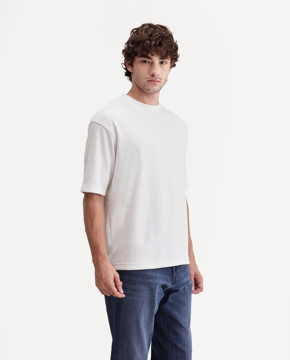 Rare Rabbit Men's Thira Off White Cotton Blend Crew Neck Regular Plain T-Shirt