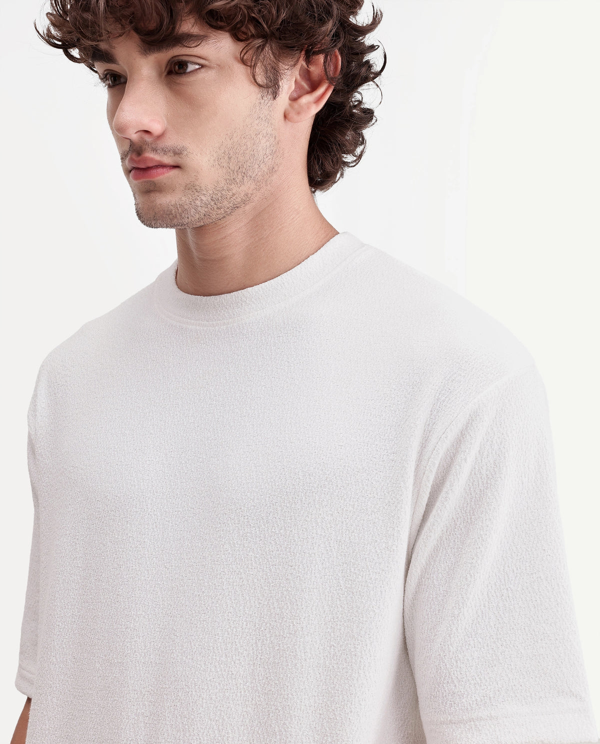 Rare Rabbit Men's Thira Off White Cotton Blend Crew Neck Regular Plain T-Shirt