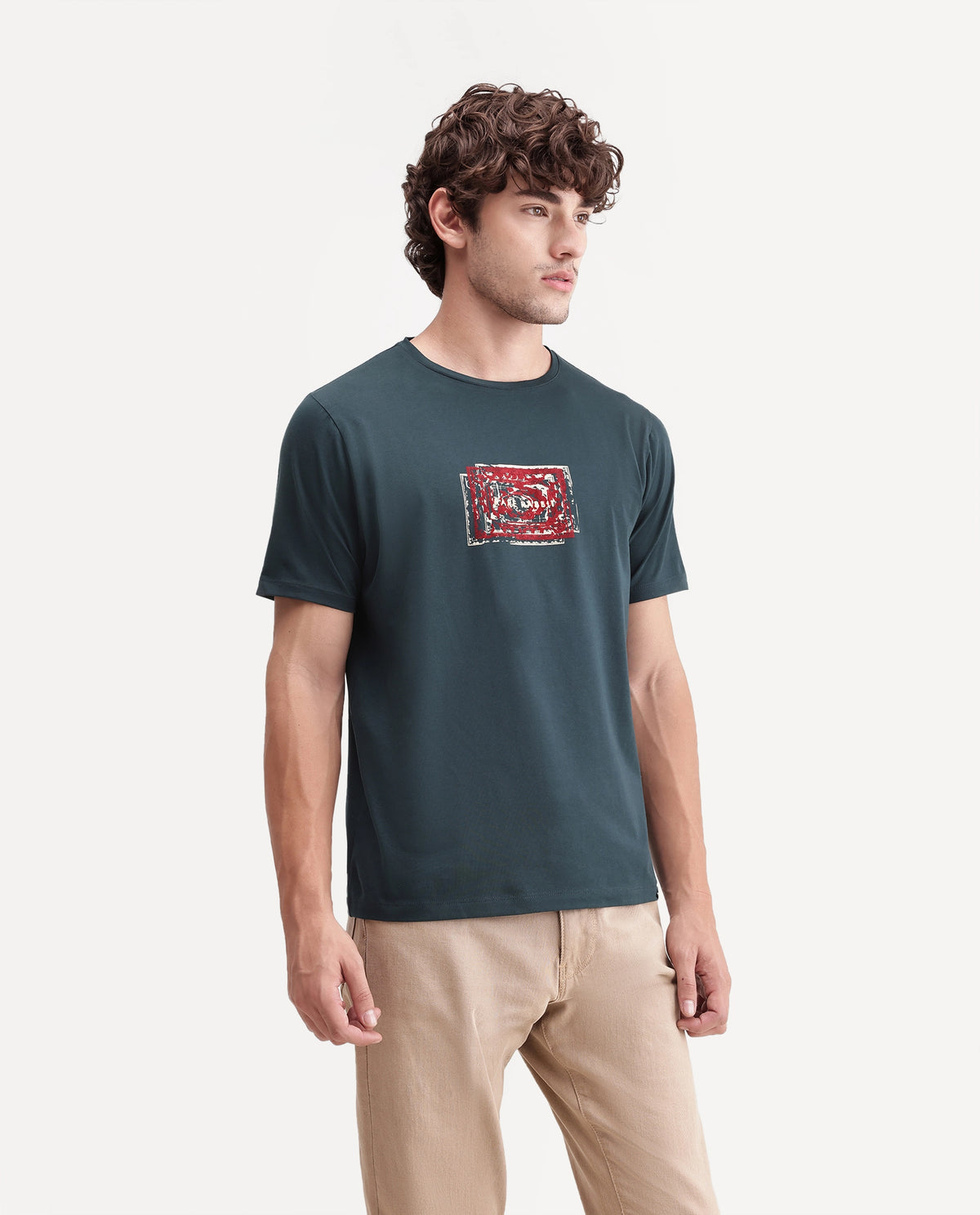 Rare Rabbit Men's Every Dark Green Cotton Blend Crew Neck Regular Graphic Print T-Shirt
