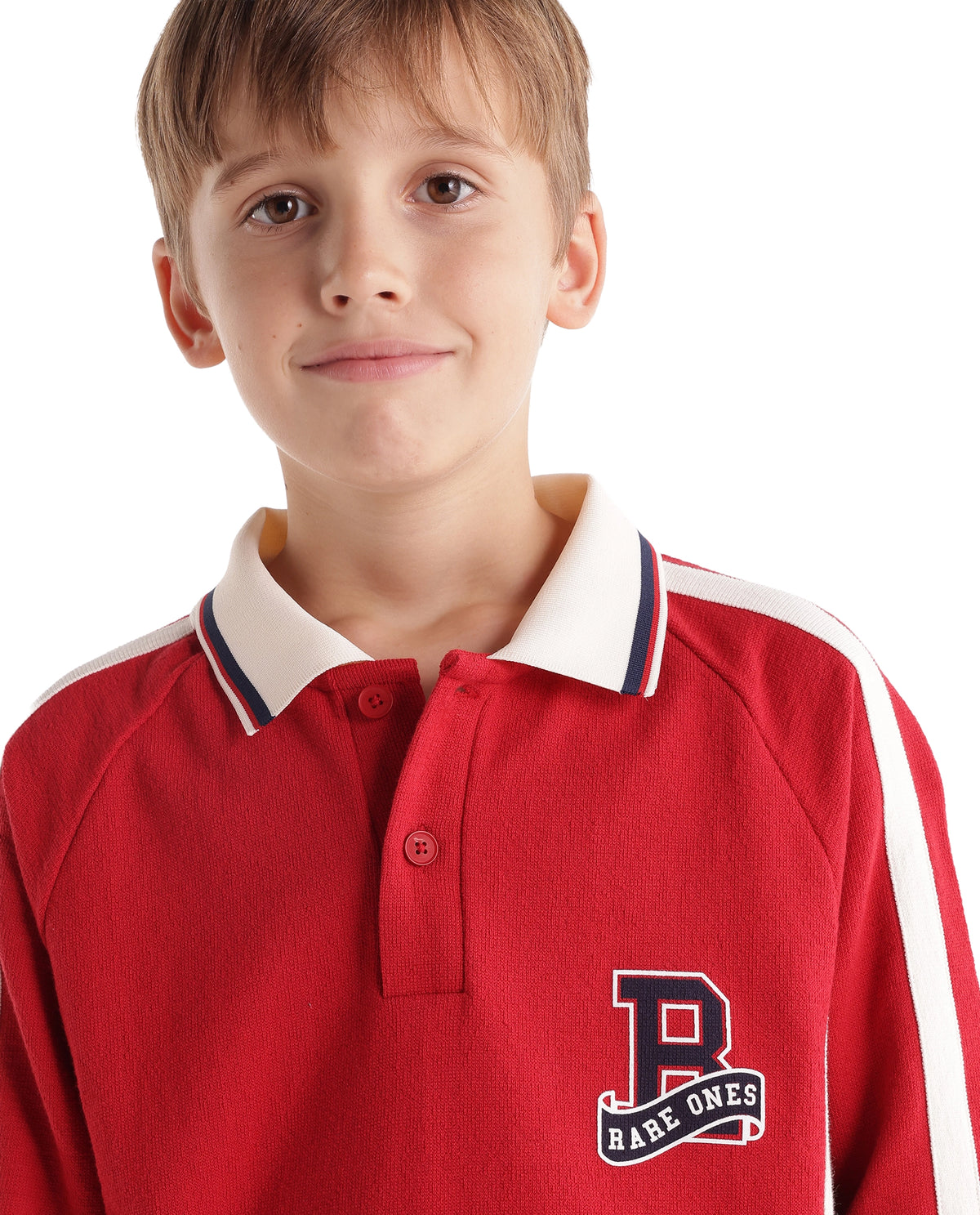 Rare Ones Kids Brit Red Cotton Spread Collar Regular Graphic Print Polo