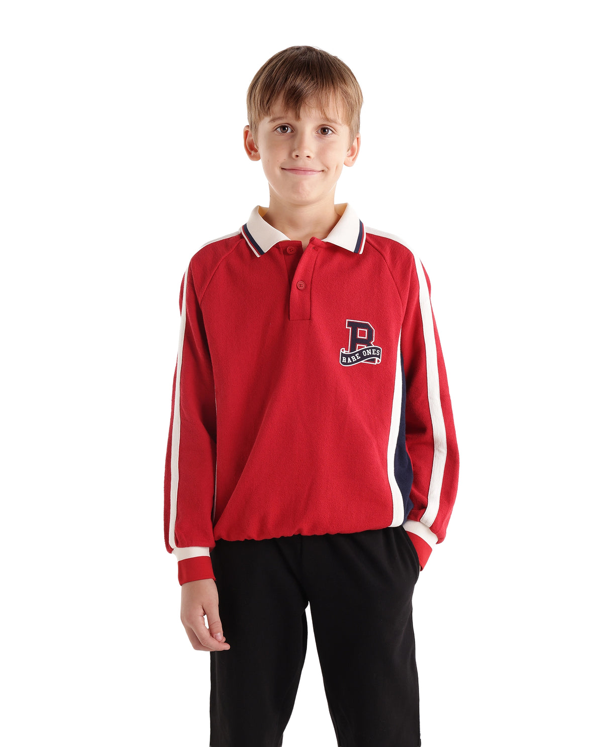 Rare Ones Kids Brit Red Cotton Spread Collar Regular Graphic Print Polo