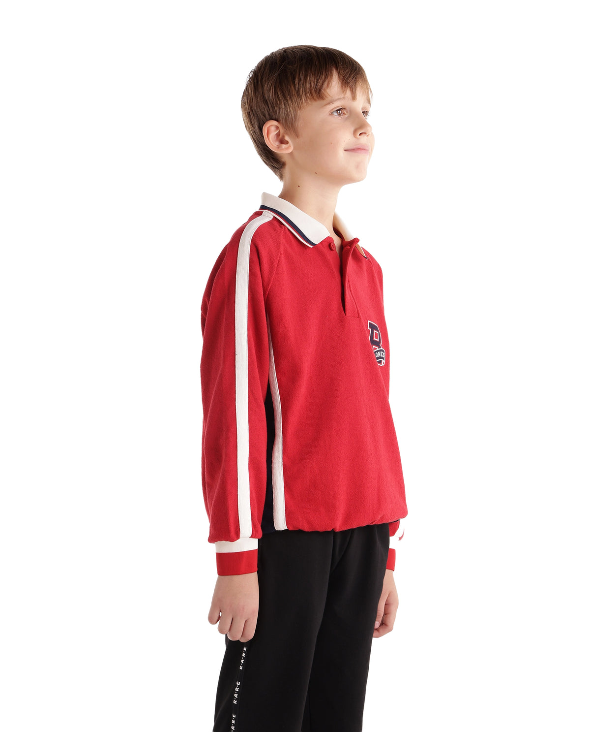 Rare Ones Kids Brit Red Cotton Spread Collar Regular Graphic Print Polo