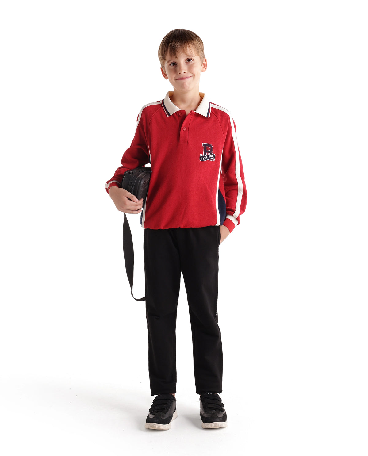 Rare Ones Kids Brit Red Cotton Spread Collar Regular Graphic Print Polo