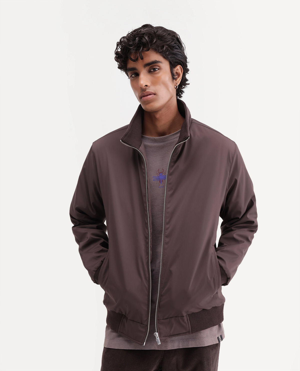 Rare Rabbit Men's Kimi Dark Maroon Polyester High Neck Regular Plain Jacket